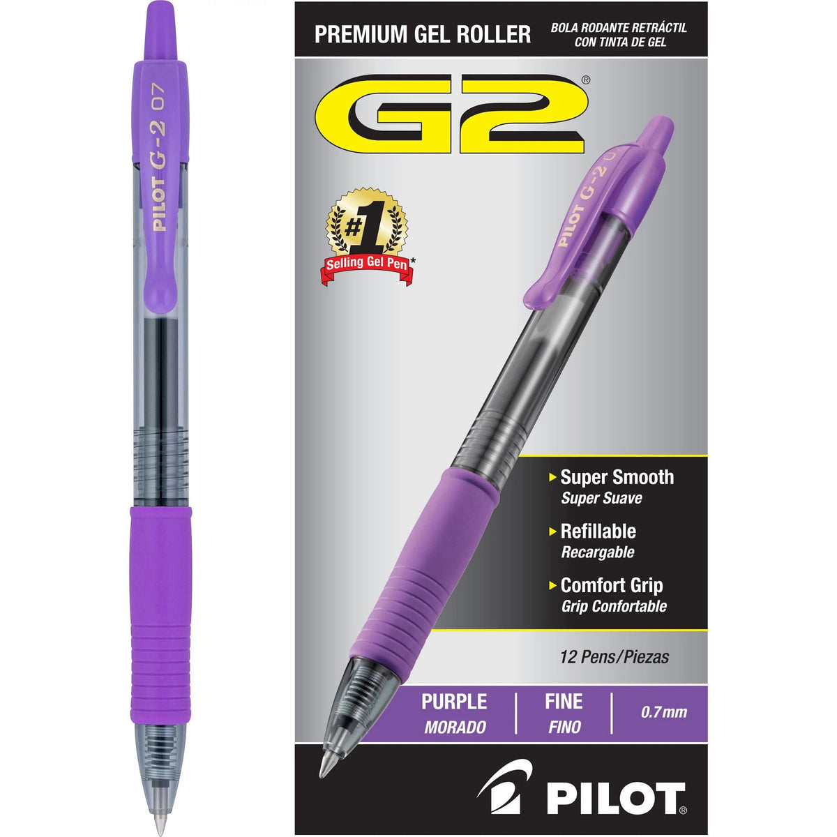 PILOT G2 Premium Refillable and Retractable Rolling Ball Gel Pens, Fine Point, Purple Ink, 12-Pack