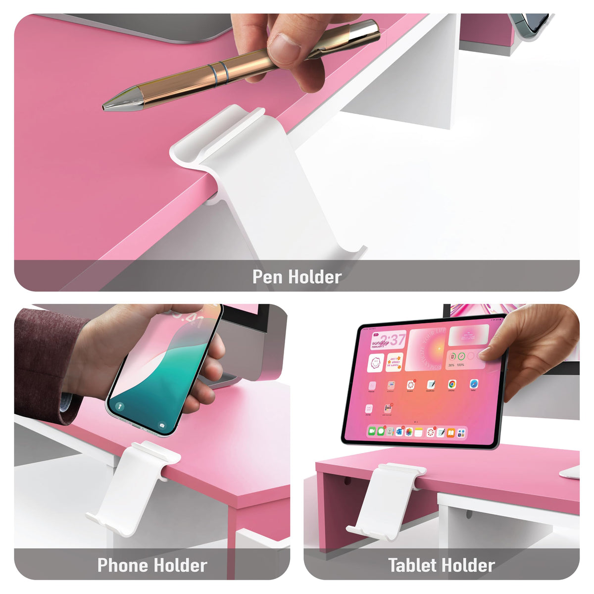 Simple Houseware Desk Dual Monitor Stand Riser with Drawer, Pink