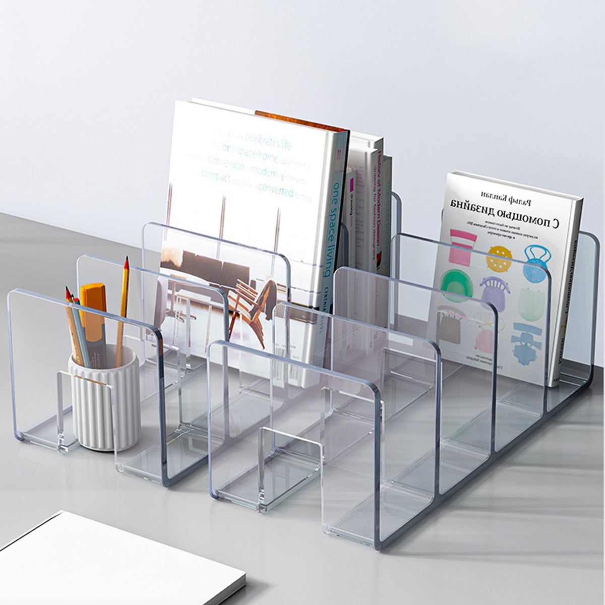 Zhousensen 2PCS Acrylic File Organizer for Desk, Desktop Document/Mail Organizer, 4 Compartments