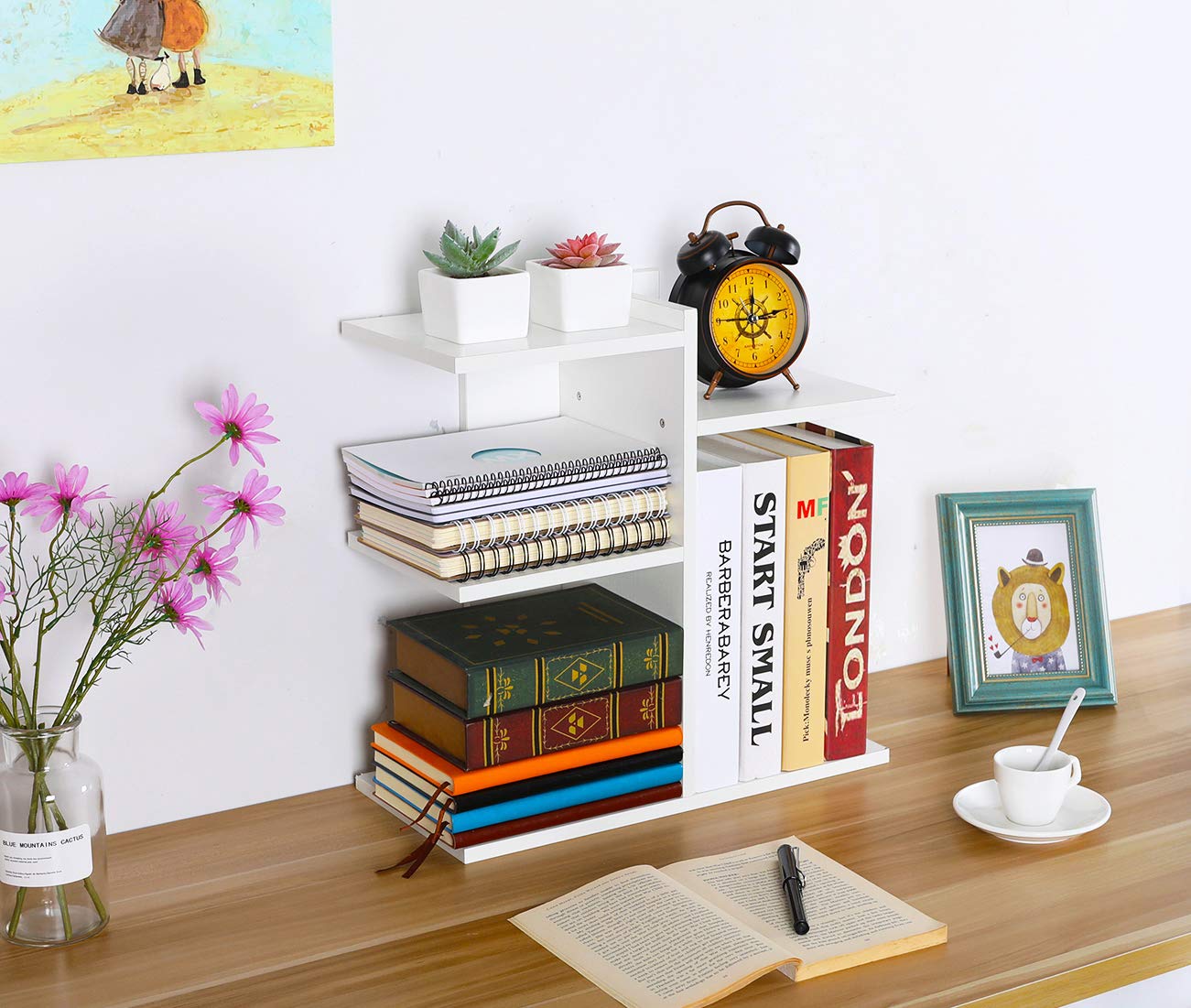 PAG-Mass Desktop Bookshelf Freestanding Wooden Countertop Bookcase Accessories Organizer Display