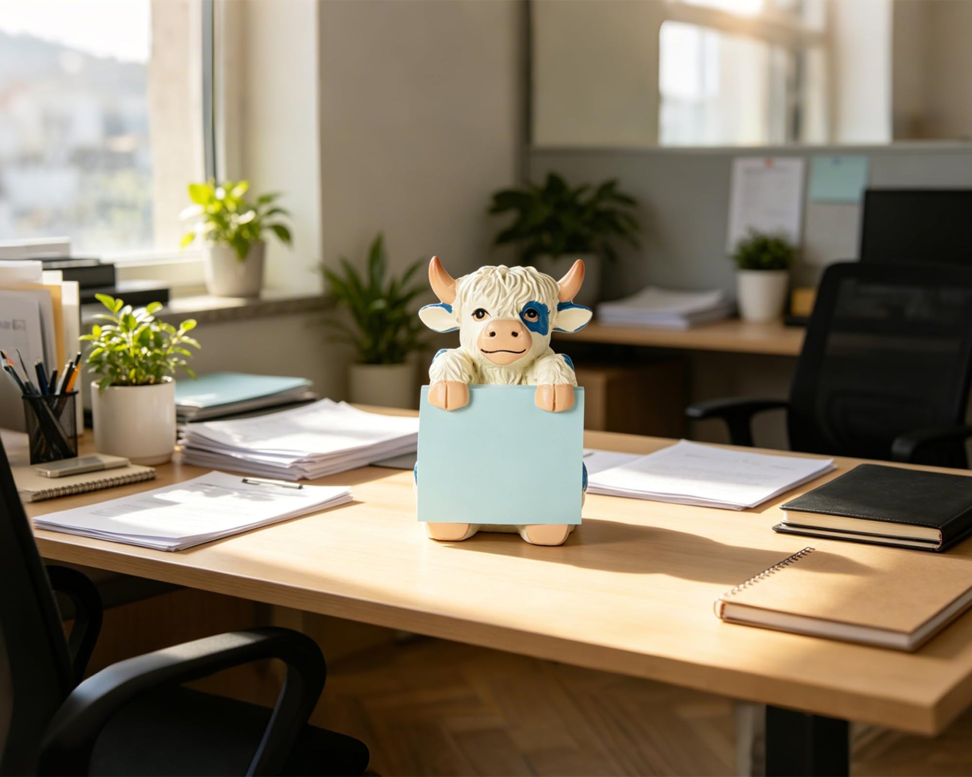 HORTIX Highland Cow Pop-Up Sticky Note Dispenser for 3 x 3 in Notes, Blue