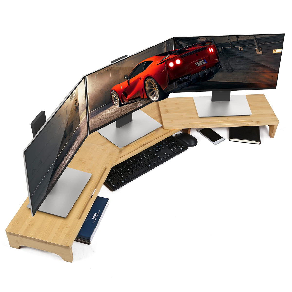Nnewvante Monitor Stand Riser 60 inch Bamboo Dual Monitor Stand for Desk