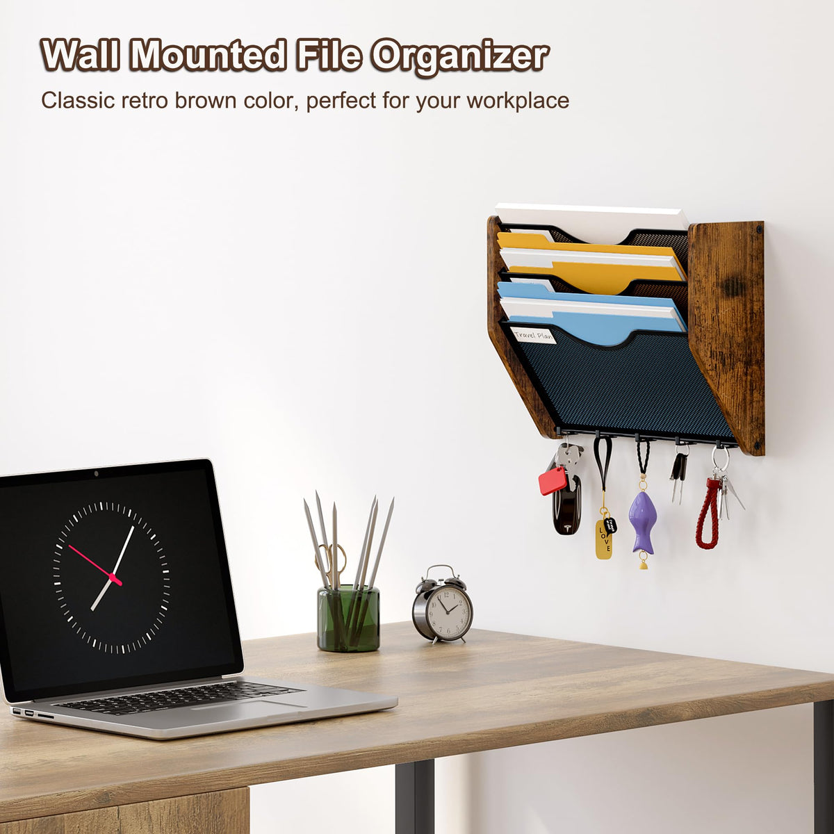 PAG-Mass Wall File Organizer With Hooks,3 Tier Mesh Mail Organizer Wall Mounted,Hanging File