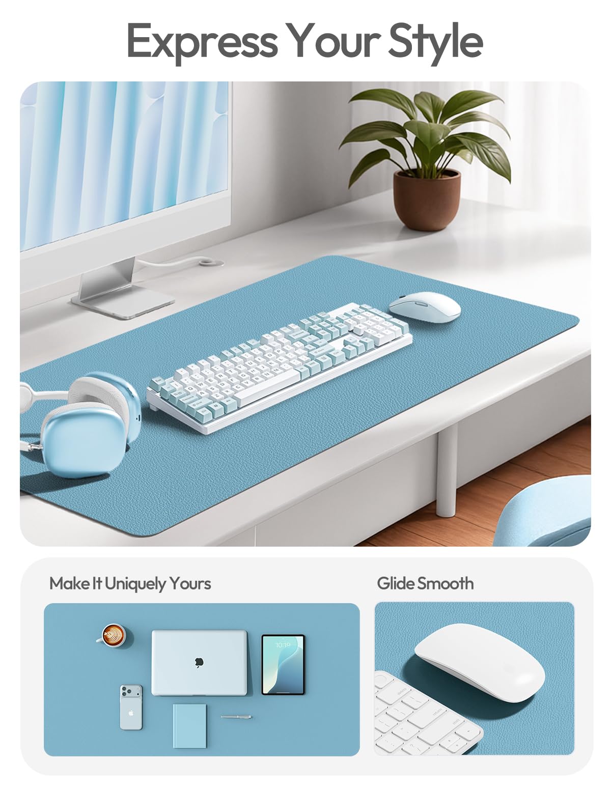 YSAGi Leather Desk Protector, Office Mat, Large Mouse Pad, Non-Slip PU Leather Blotter, Laptop