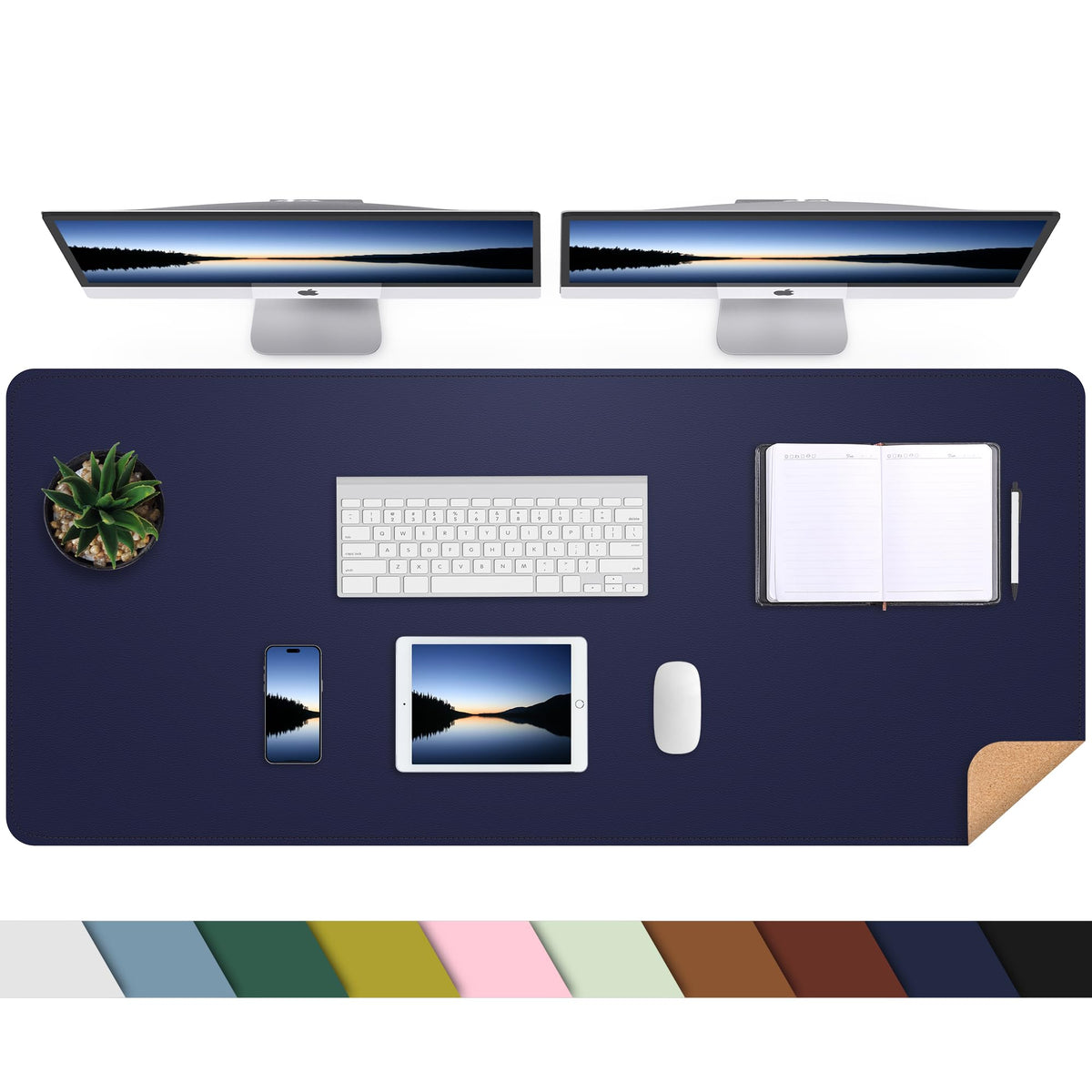 AFIING Cork Desk Mat 55" x 17", Dual-Sided Natural Cork & PU Leather Desk Pad, Non-Slip Waterproof