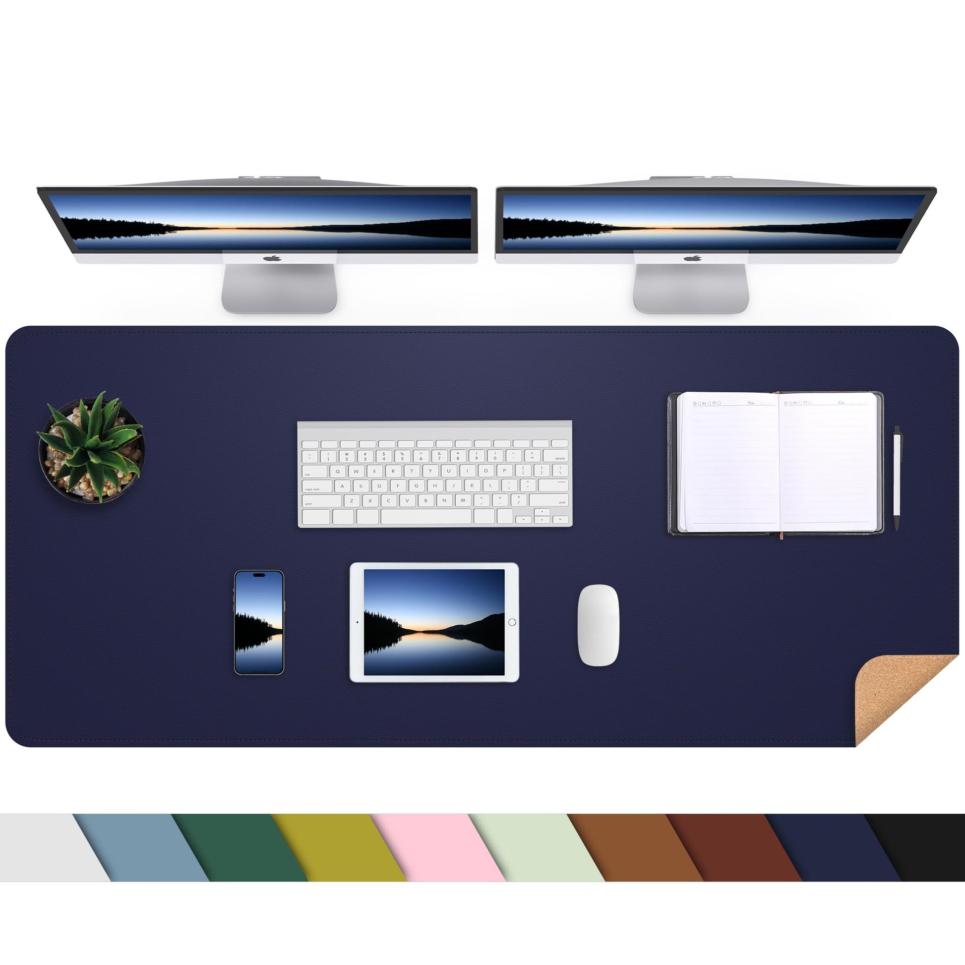 AFIING Cork Desk Mat 55" x 17", Dual-Sided Natural Cork & PU Leather Desk Pad, Non-Slip Waterproof