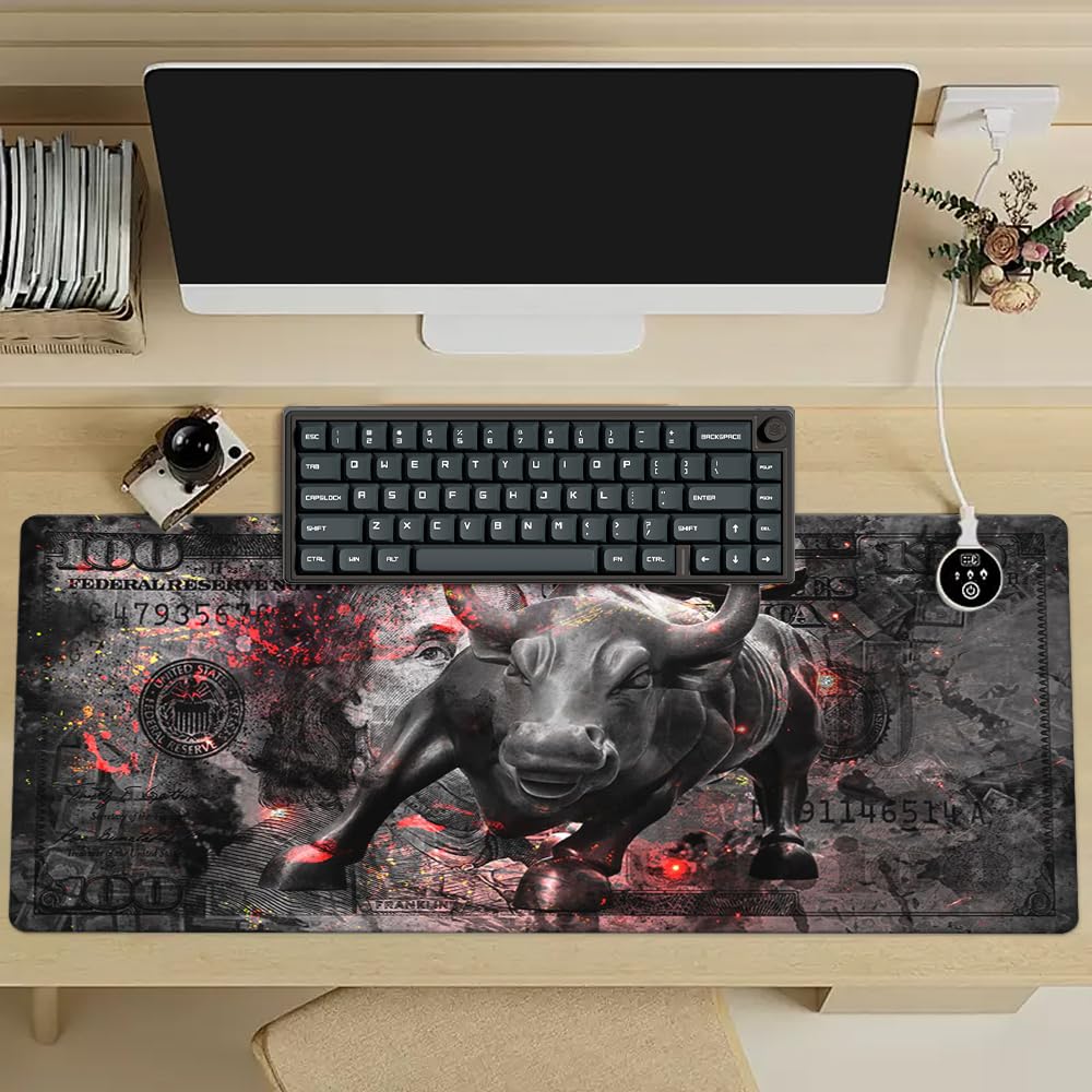 Reateforin Gaming Mouse Pad Black Gray Money Bull Motivational Sign Inspirational Quote Mouse Pad