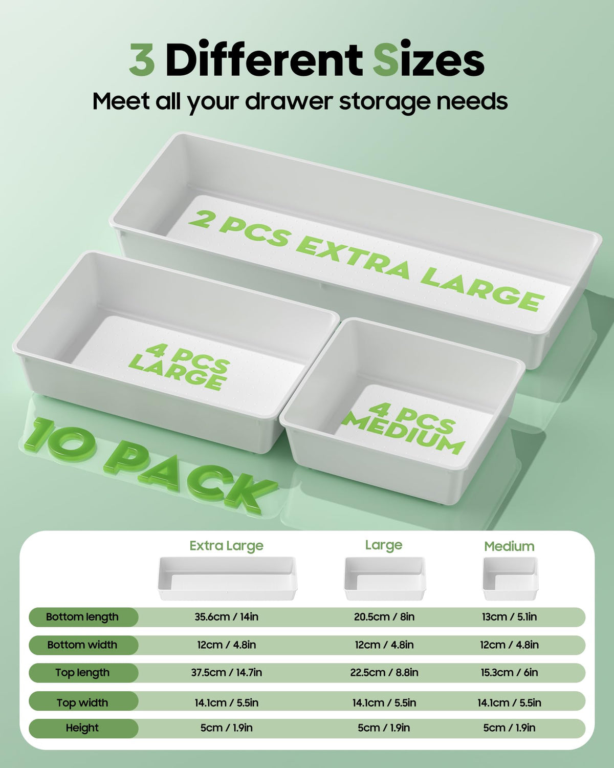 MLIKLU 10 Pack Large Size Plastic Drawer Organizers Set, 3 Sizes Desk Drawer Organizer Trays