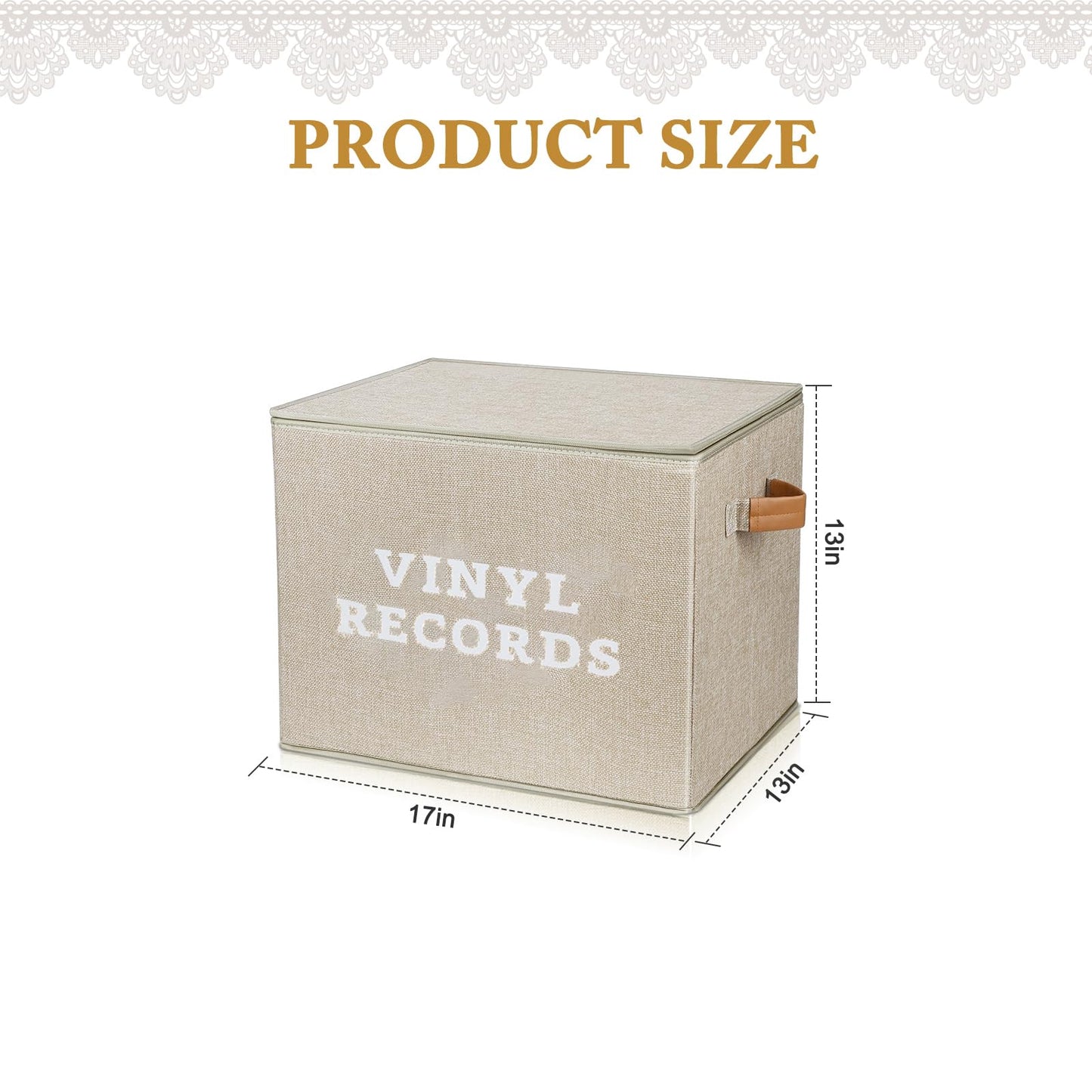 Lukeline Vinyl Record Storage Box, Decorative Moving Box for Records with Handles,LP Record Storage