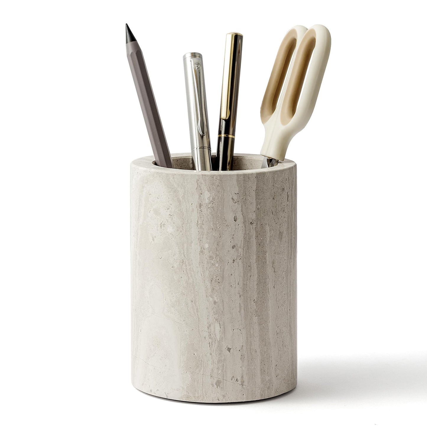 WORHE Natural Marble Pen Holder for Desk, Handcrafted Sturdy Desk Organizer with Anti-Slip Base