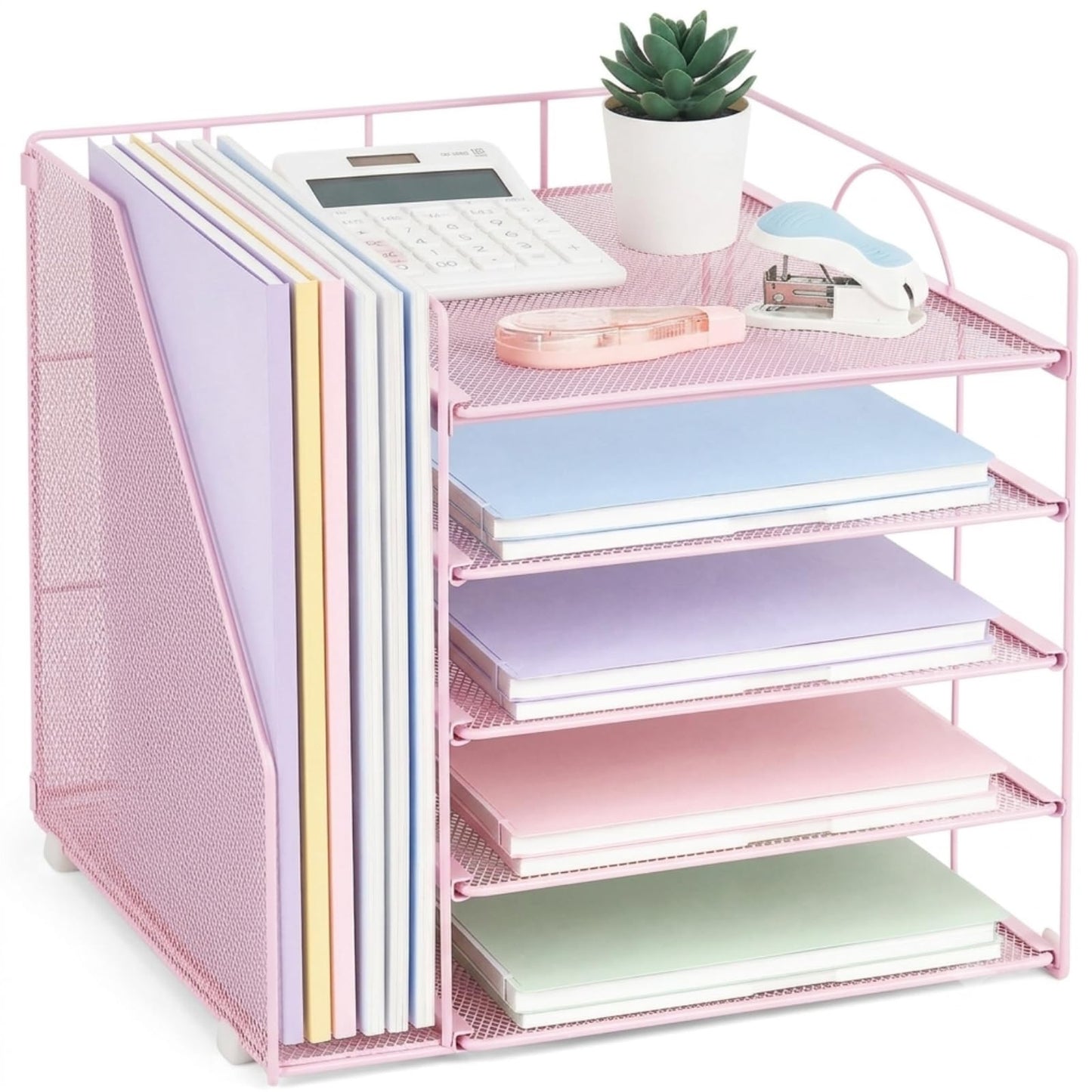 LEKETREE Desk Organizers and Accessories, 5-Tier Paper Letter Tray Organizer with File Holder