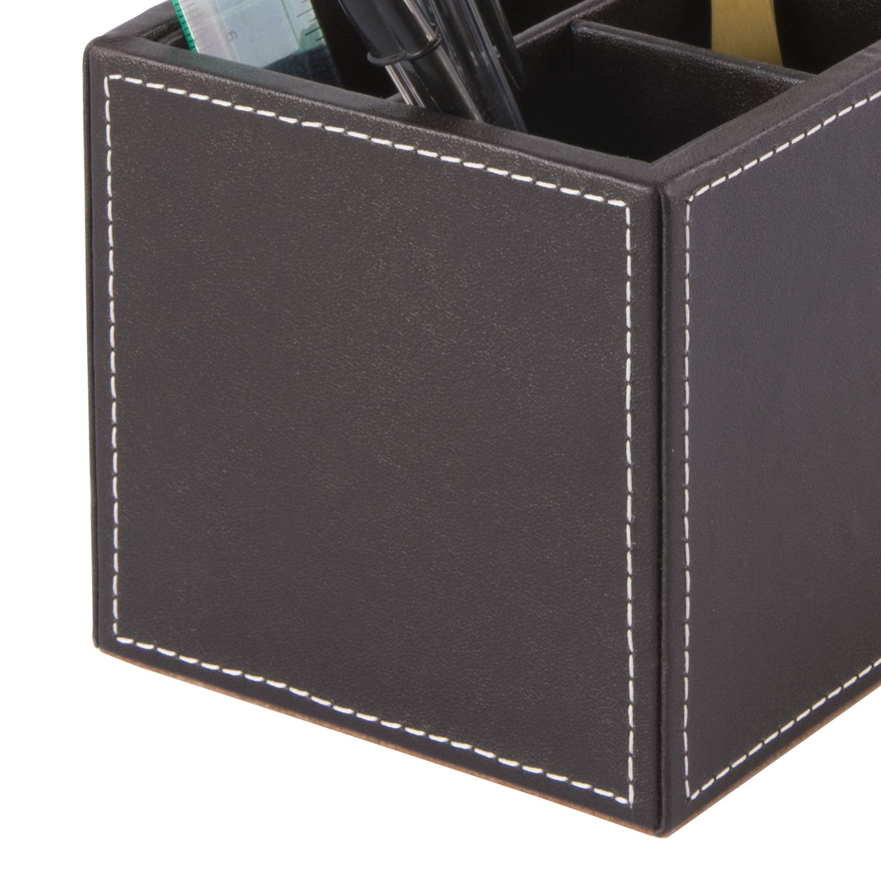 OSCO Faux Leather Square Pen Pot - Brown