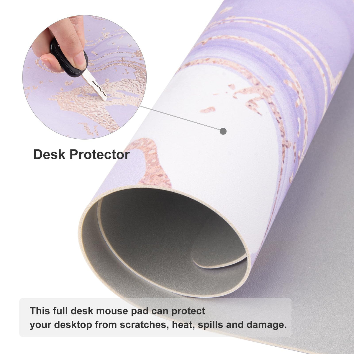Faux Leather Large Mouse Pad, Office Desk Mat, 31.5"x15.7", Violet Marble