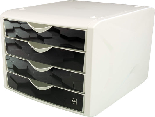 Helit H6129695 - The Chameleon Drawer Box 4 Drawers for DIN A4 Format Dark Hexagon, Pack of 1