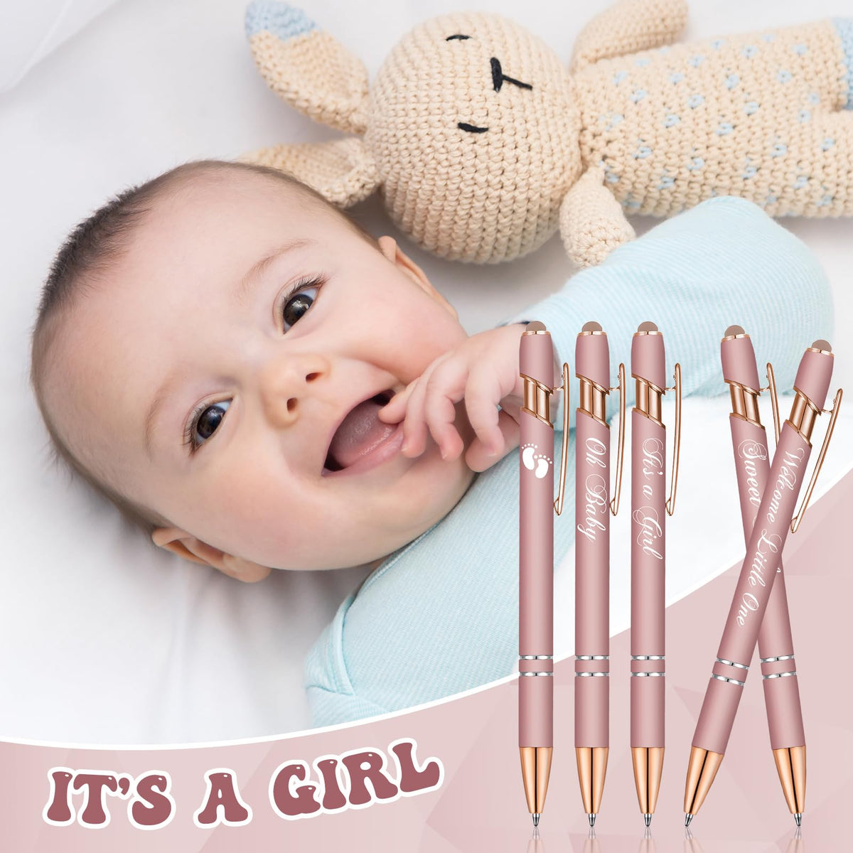Jspupifip 50 Pcs Baby Shower Ballpoint Pens with Stylus Tip, Metal