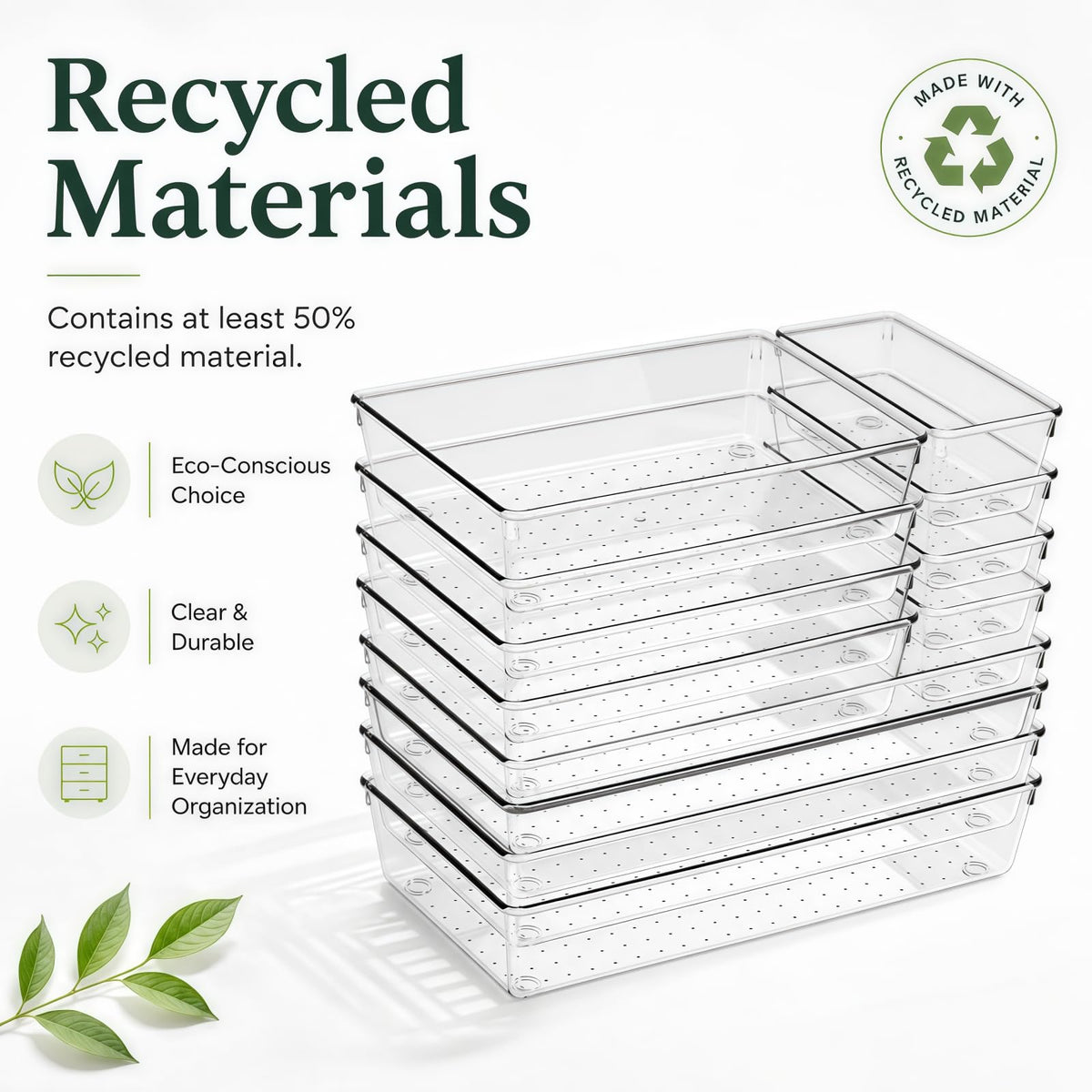 CHOWAY 12 Pack Large Clear Drawer Organizer Trays, 3 Sizes, Non-Slip