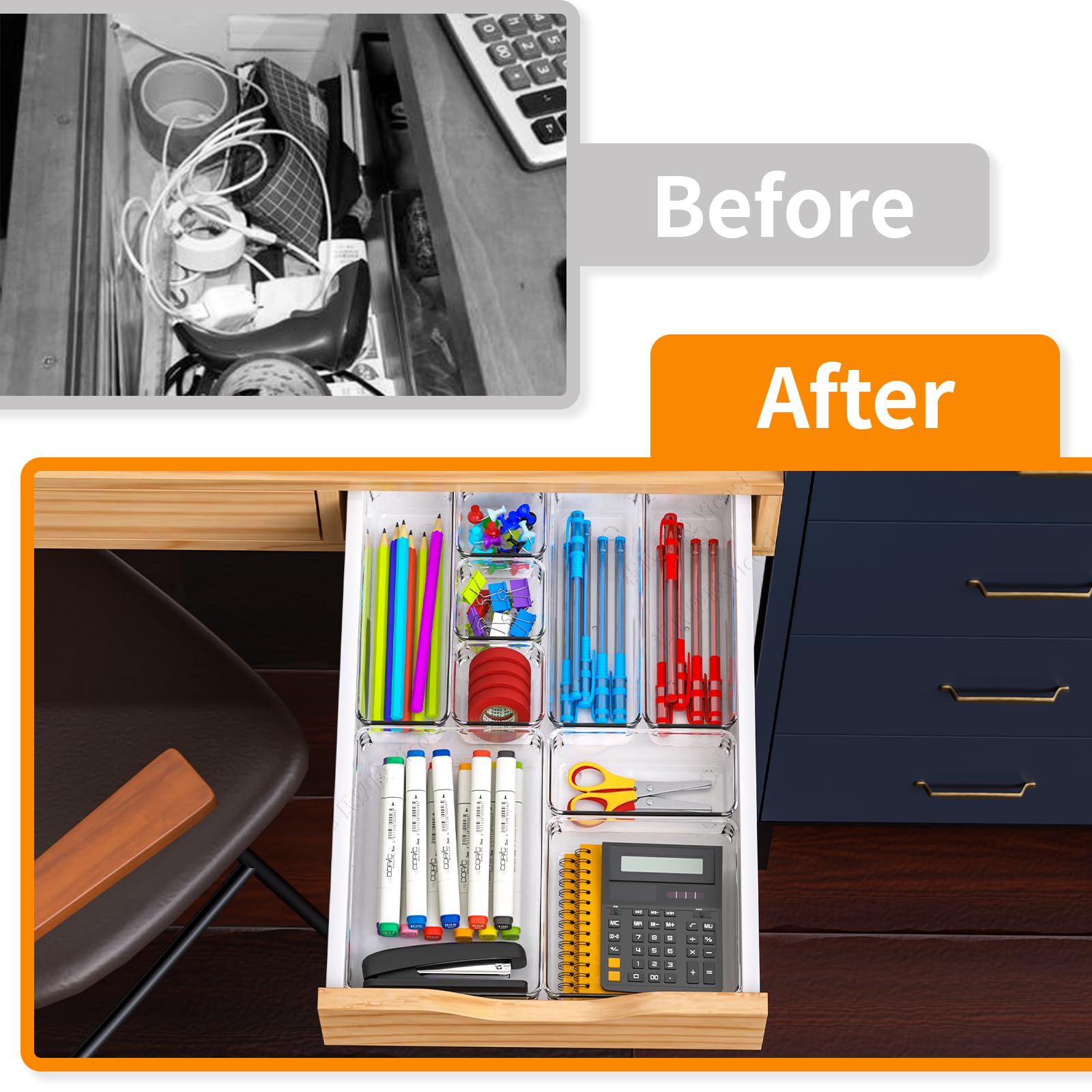 Yieach 25 Pc Clear Plastic Drawer Organizer Set,4 Sizes In Drawer Organizer Trays for