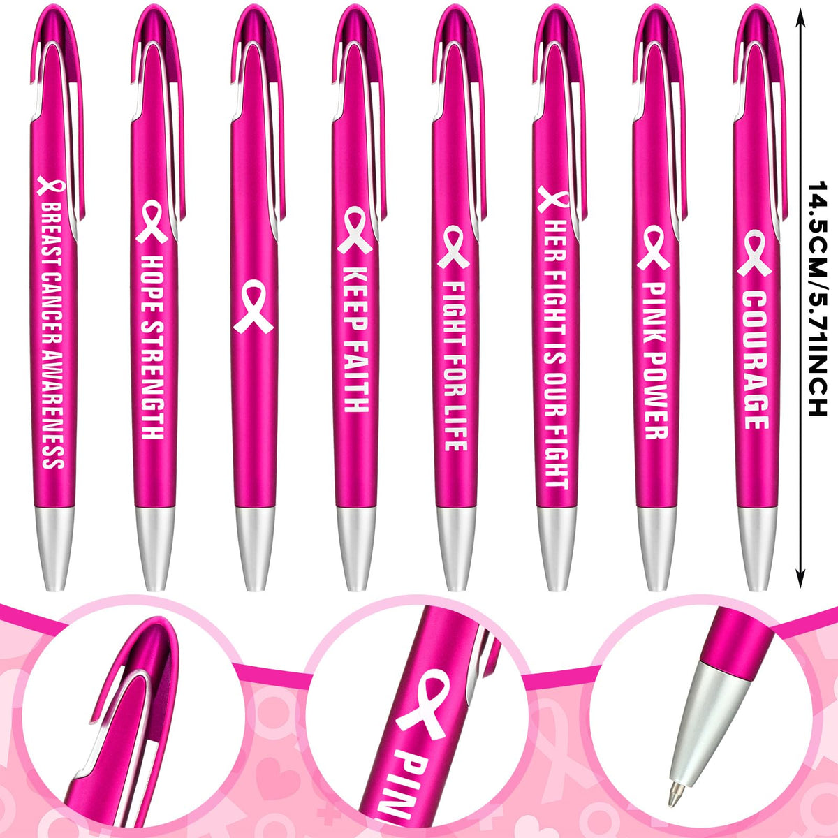 Lincia 100 Pcs Breast Cancer Awareness Ballpoint Pens Bulk, black Ink