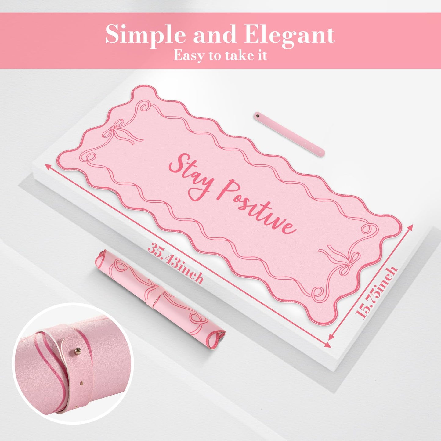 iCasso Pink Mouse Pad, Scalloped Desk Cover Mat, Leather Waterproof Desk Pad Mat for Desktop