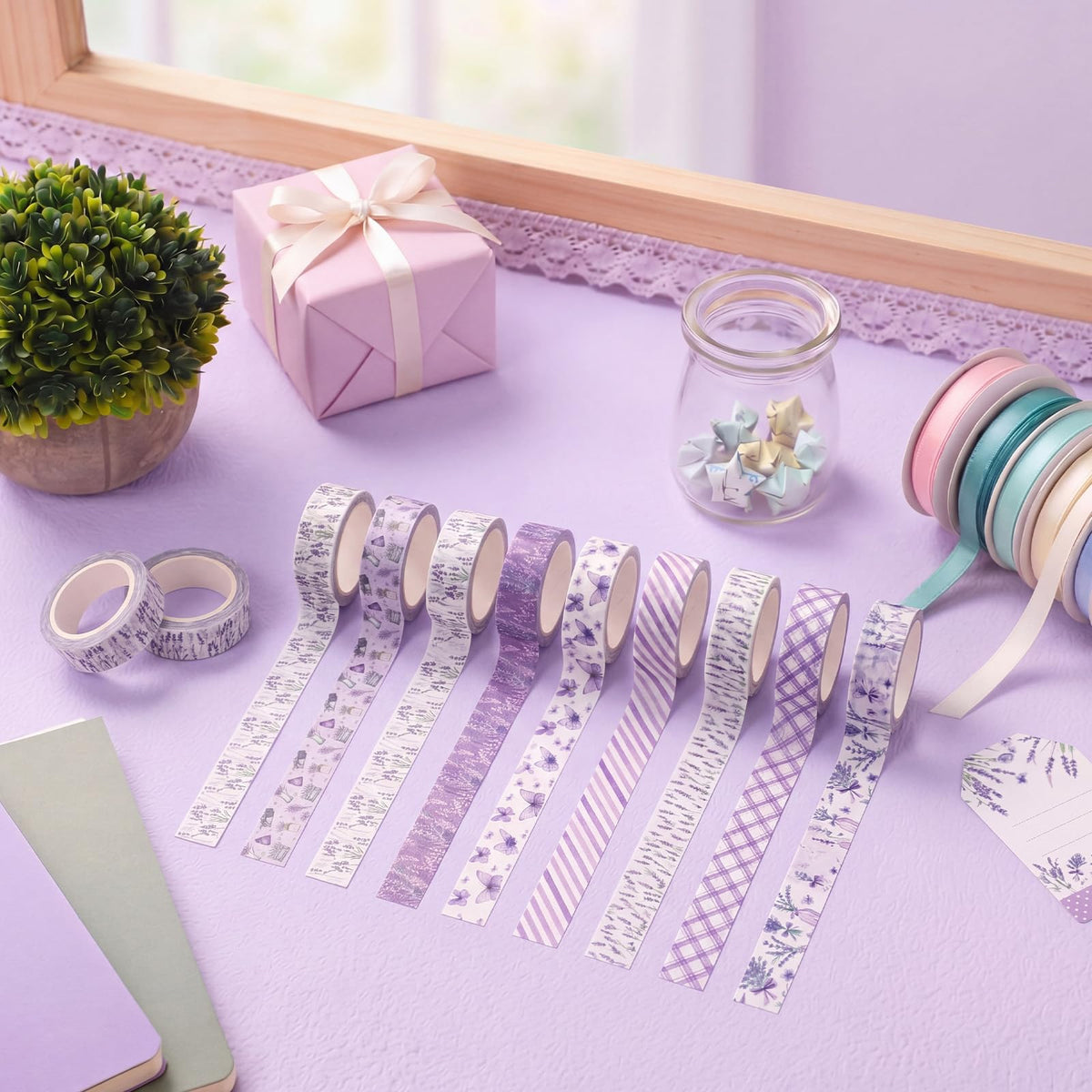 YooNotee 12 Rolls Floral Washi Tape Set,Purple,Lavender
