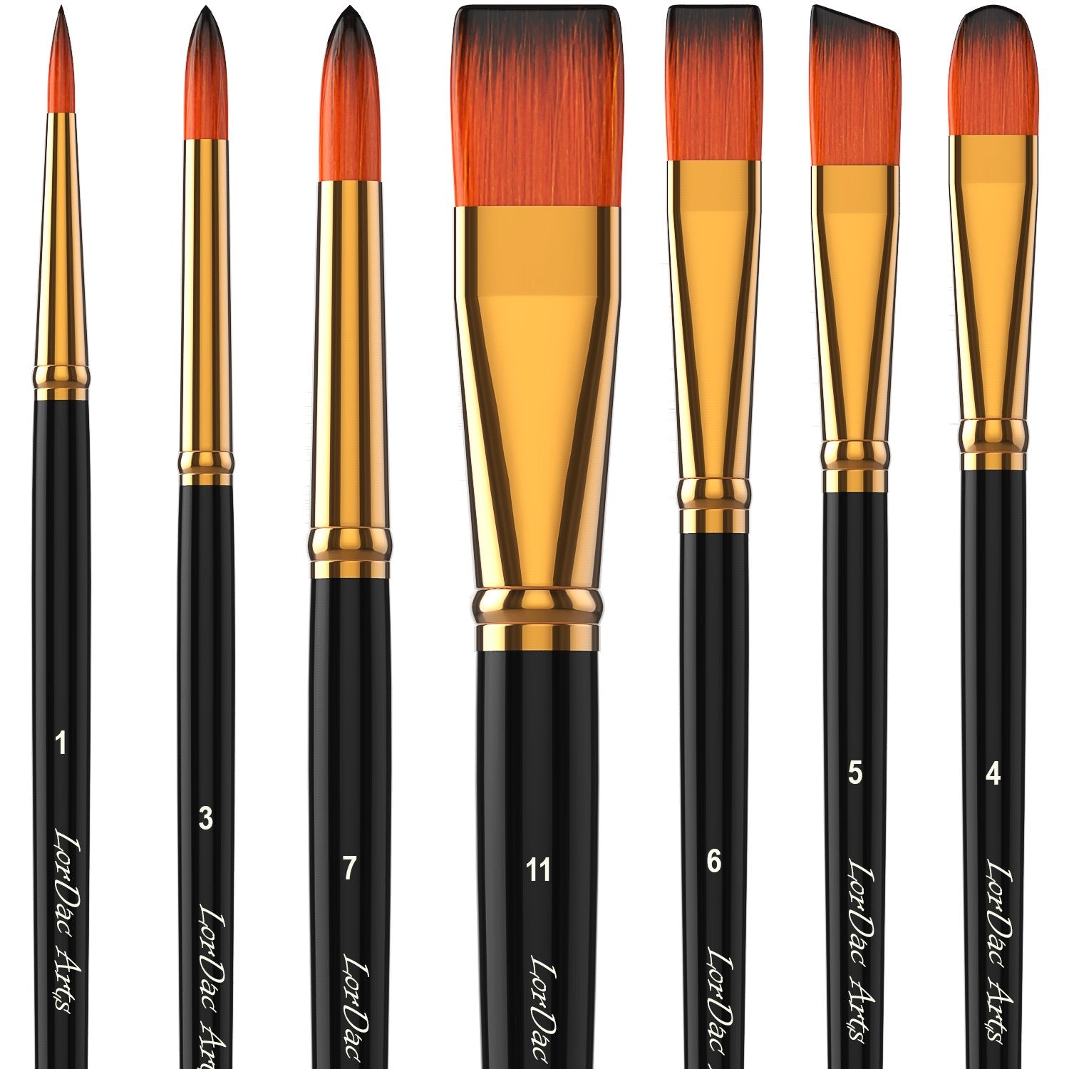 LorDac Arts Paint Brush Set, 7 Artist Brushes for Painting with Acrylic, Gouache, Oil and