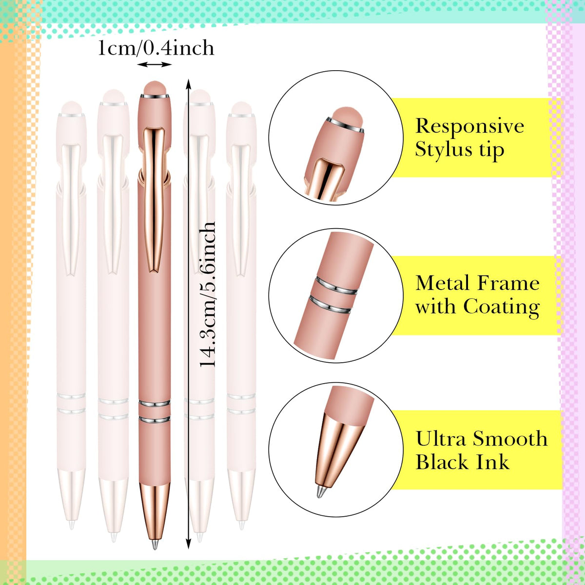 Zonon 38 Pcs Stylus Ballpoint Pens, Metal Rubberized Grip, Rose Gold