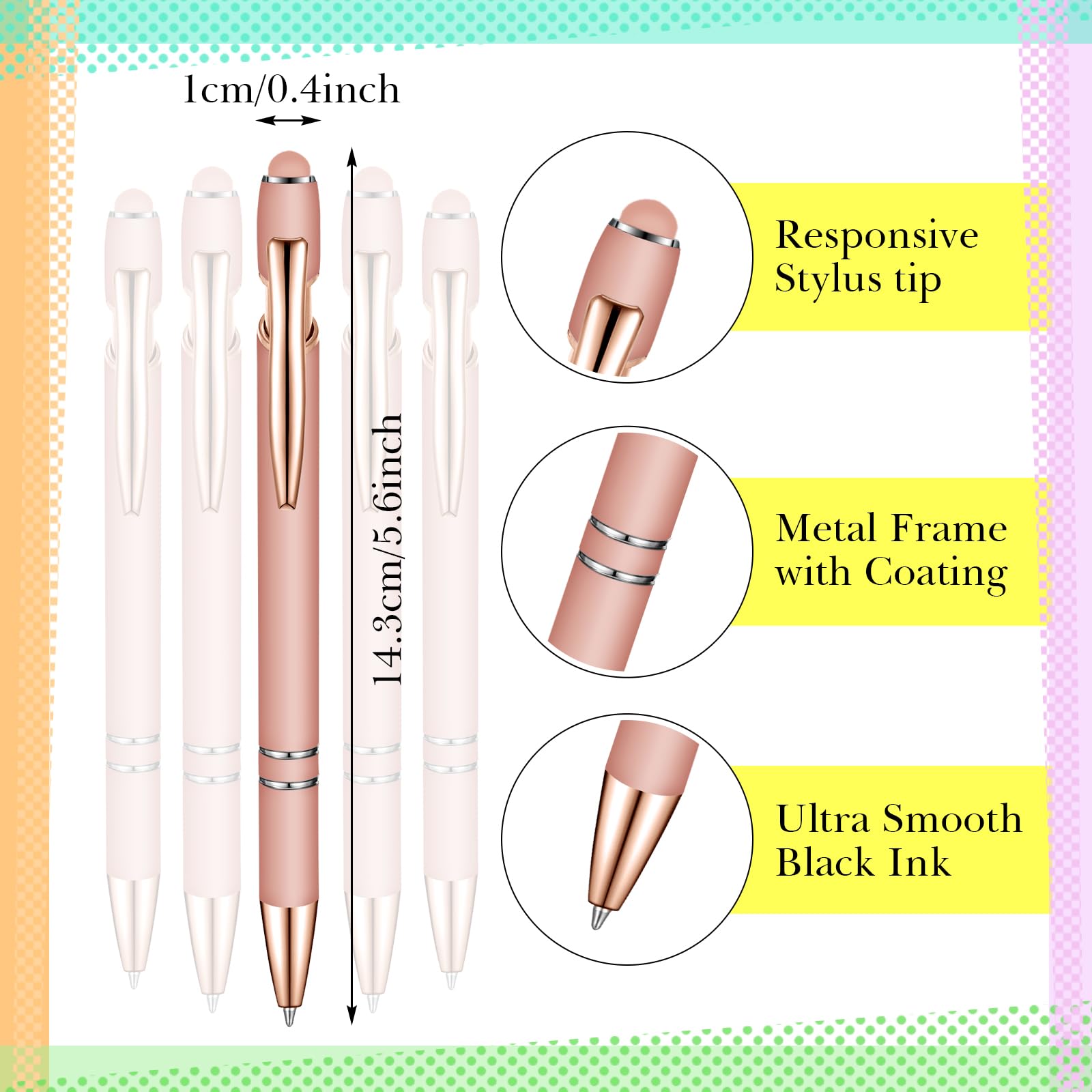 Zonon 38 Pcs Stylus Ballpoint Pens, Metal Rubberized Grip, Rose Gold