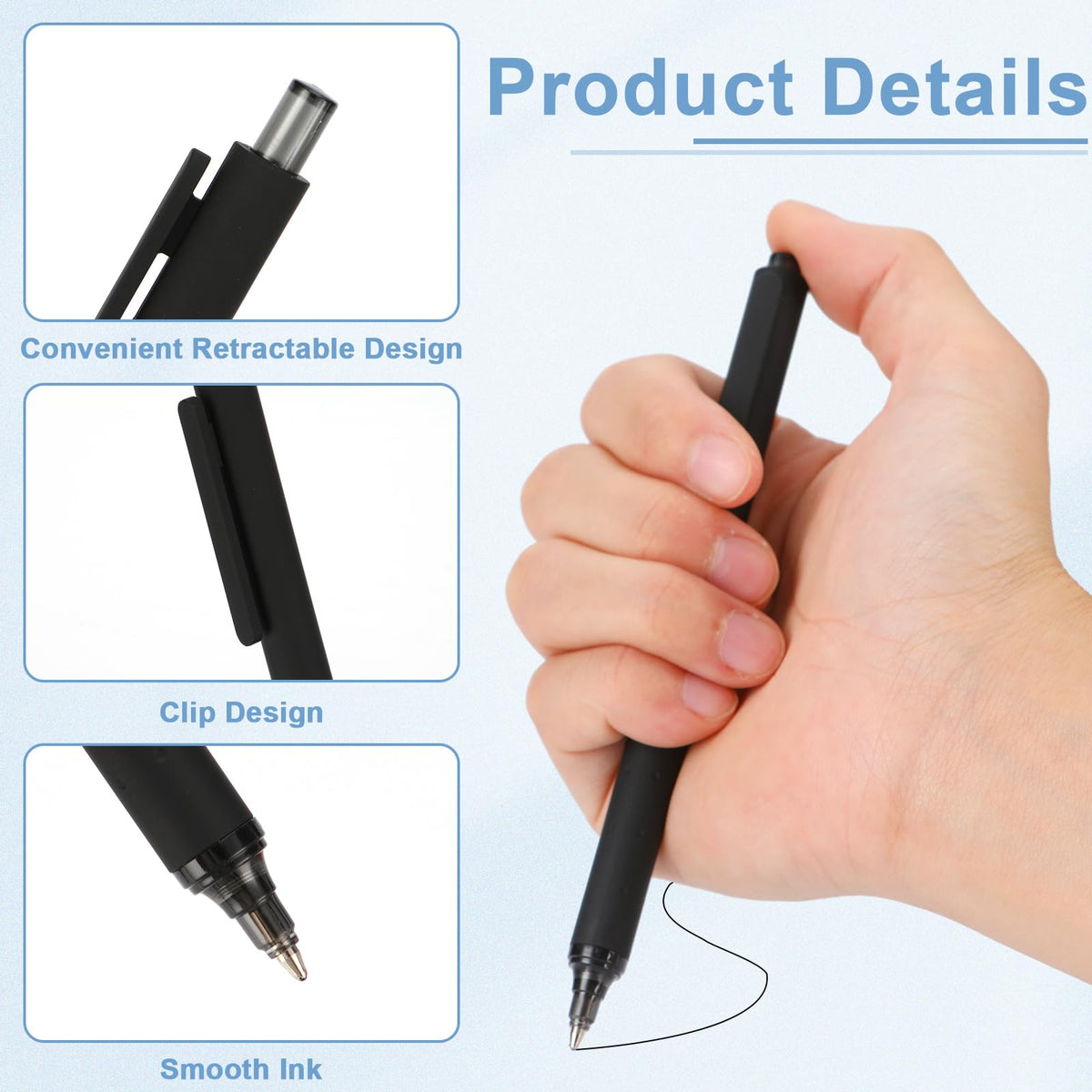 WY WENYUAN 100 Pcs Black Pens Bulk, 1.0mm Bold Point Quick Drying Ballpoint Pens, Retractable Bulk