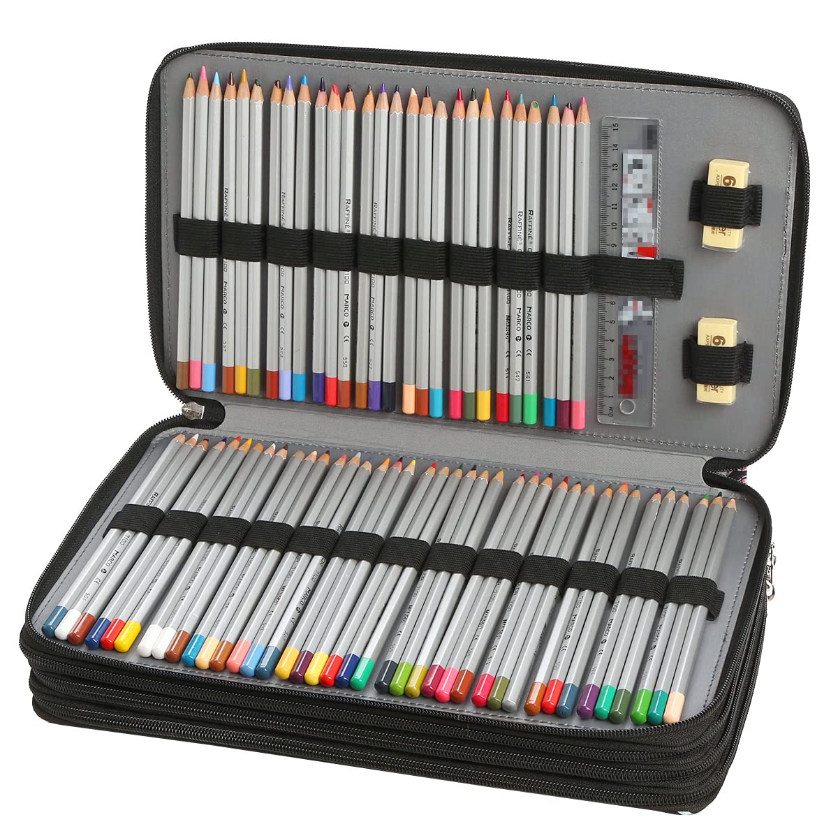 Lbxgap 300 Slots Pencil Case 4-Layer Zipped Holder w/Handle