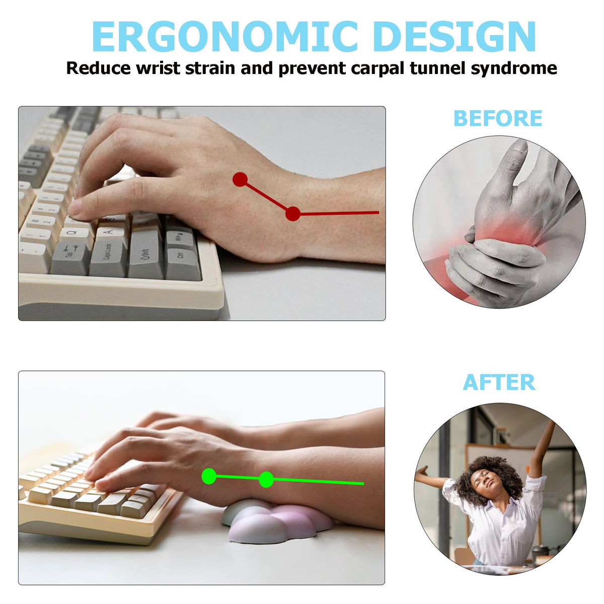 Cloud Wrist Rest Keyboard, Ergonomic Keyboard Wrist Rest Pad Set, Rainbow