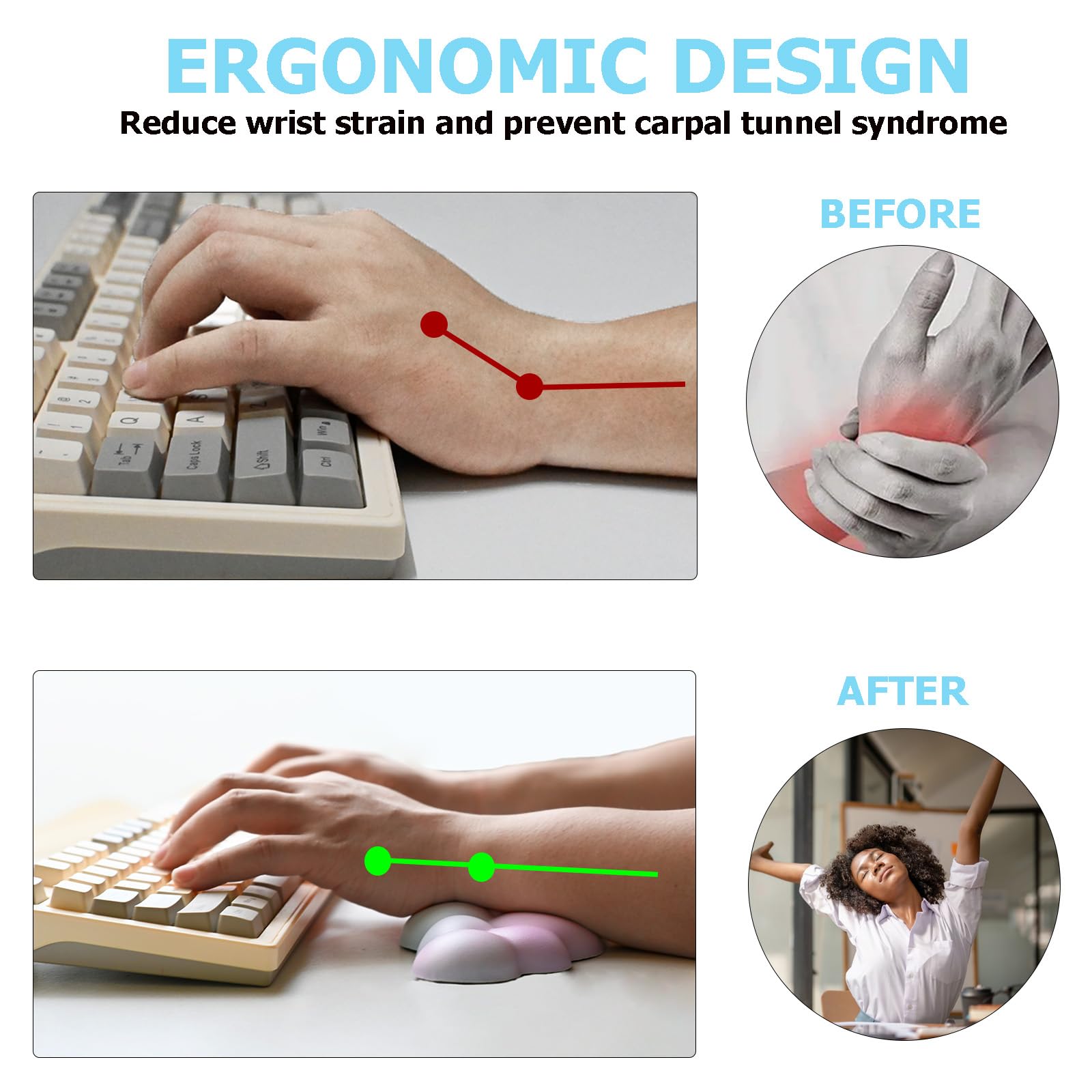 Cloud Wrist Rest Keyboard, Ergonomic Keyboard Wrist Rest Pad Set, Rainbow