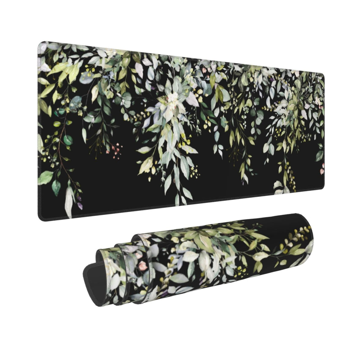 Sage Green Leaves Mouse Pad 31.5x11.8in Floral Black Gaming Mouse Pad Vintage Aesthetic Desk Pad