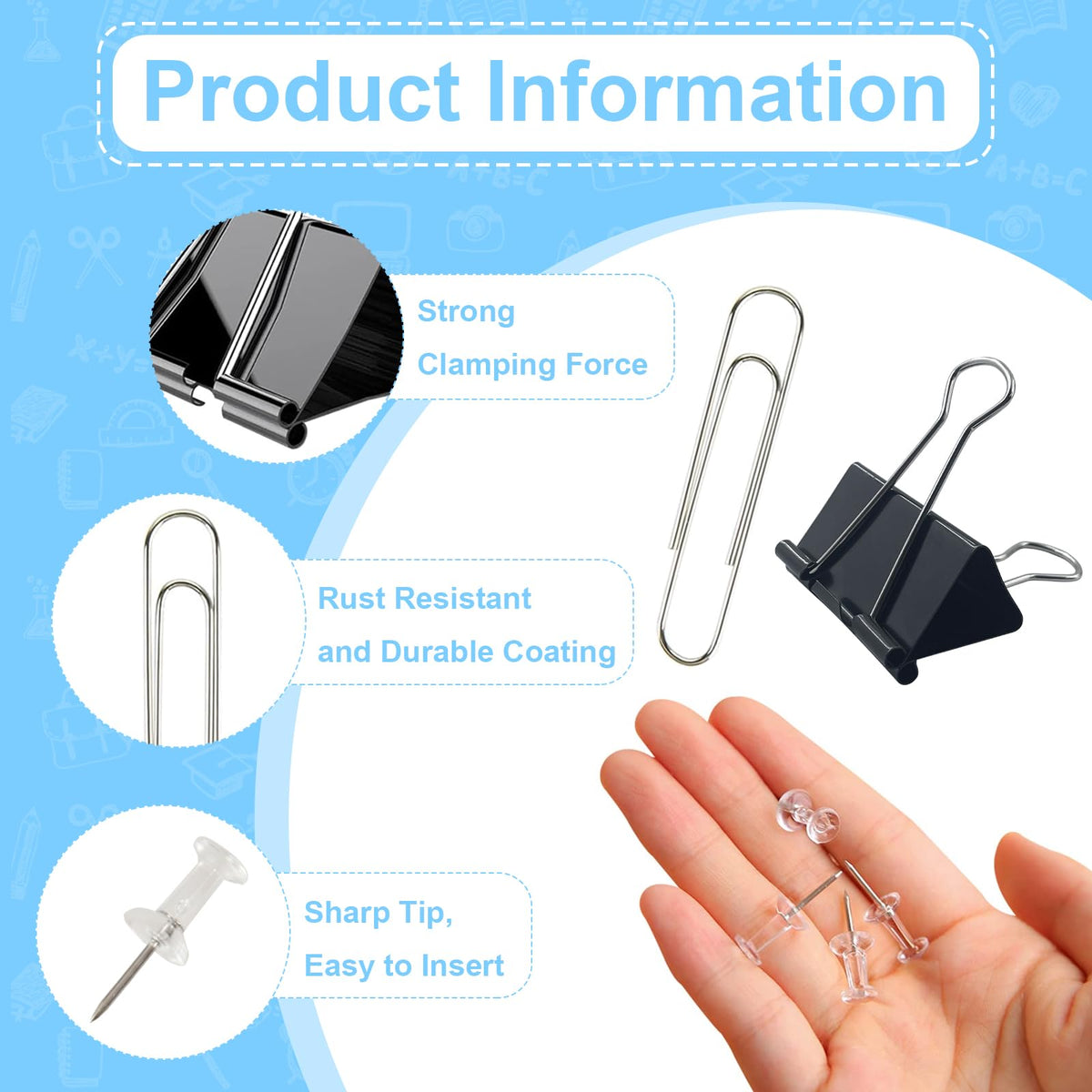 Paper Clips and Binder Clips Office Supplies Paperclips Assorted Sizes, 240 PCS Black Office Clips