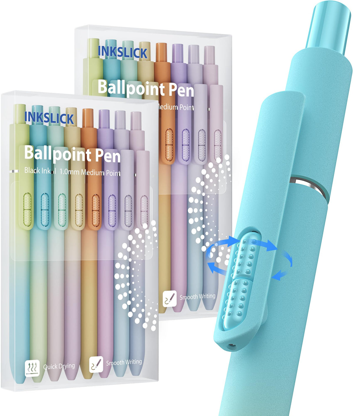 InkSlick 16 Pack Gradient Black Ballpoint Pens 1.0mm Fidget Pens for Adults