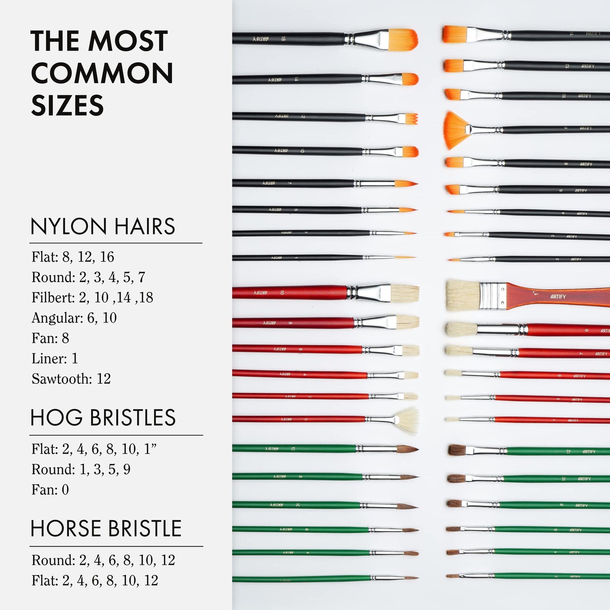 ARTIFY 41 Pieces Long Handle Paint Brushes, Expert Series, Hog Bristle, Horse Hair and Nylon Hairs