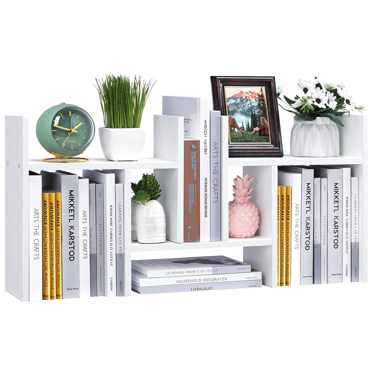 Meikuler Desktop Shelf Organizer, Adjustable Wood Display Desk Shelf, Office Storage Rack Tabletop