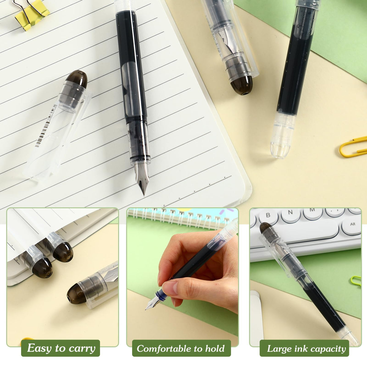 Crtiin 36 Pcs Disposable Fountain Pen Bulk, Calligraphy Pens Quick Drying Ink Fine Point, Back to