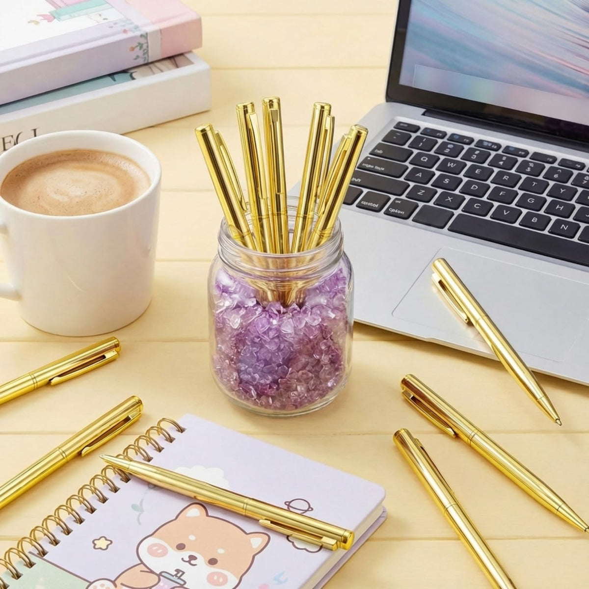Zonon 50 Pieces Gold Metal Slim Ballpoint Pens Bulk, 1mm Black Ink