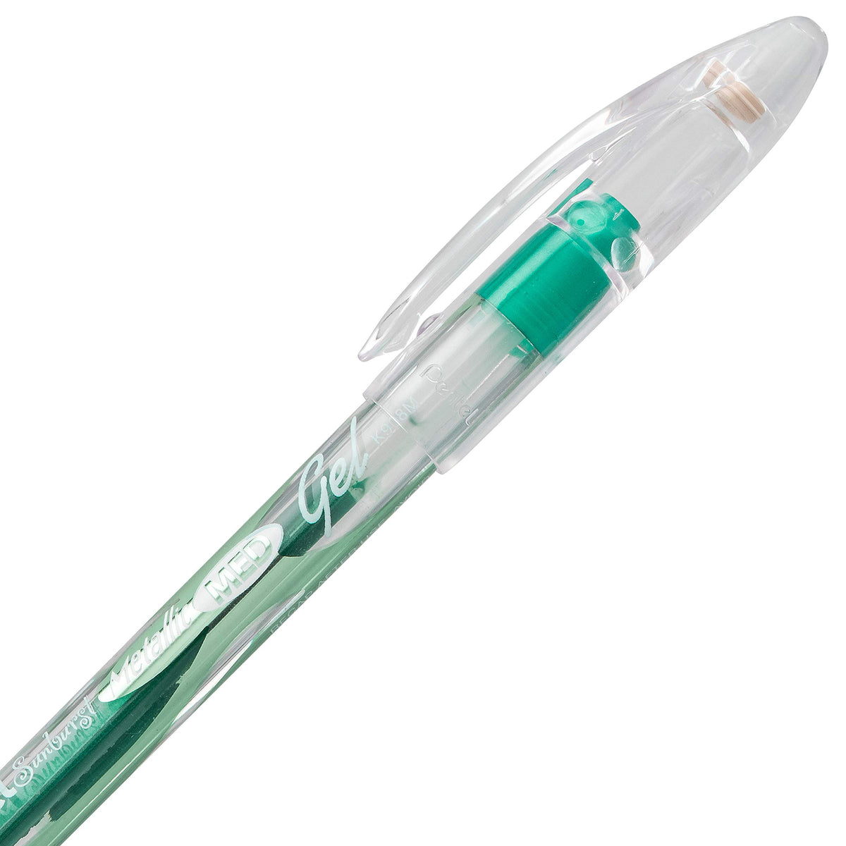 Pentel Sunburst Metallic Gel Pen, 0.8mm Tip Writes 0.4mm Line, Green/Transparent Barrel Green Ink