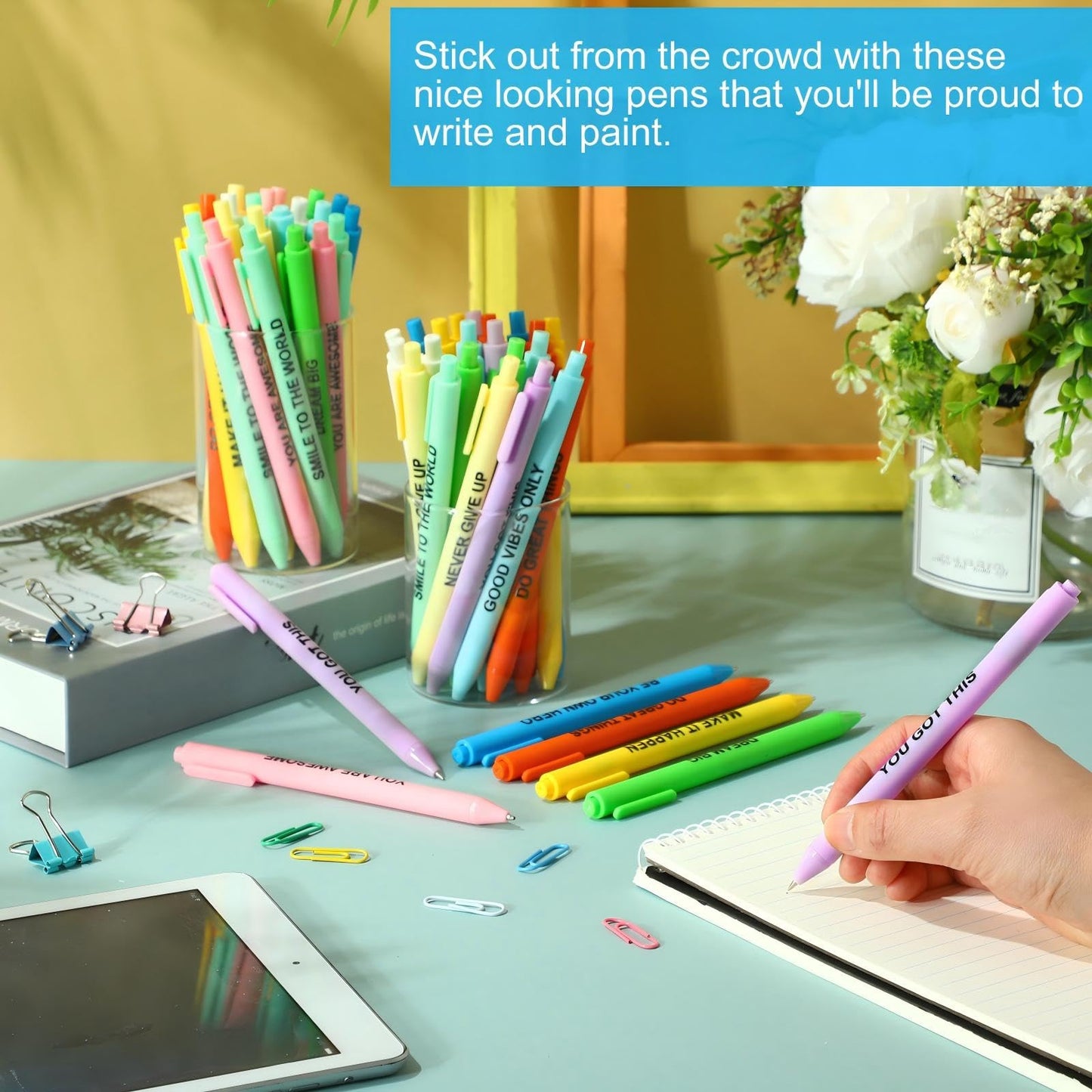 Crtiin 50 Pcs Inspirational Pens Bulk Bright Color, Motivational