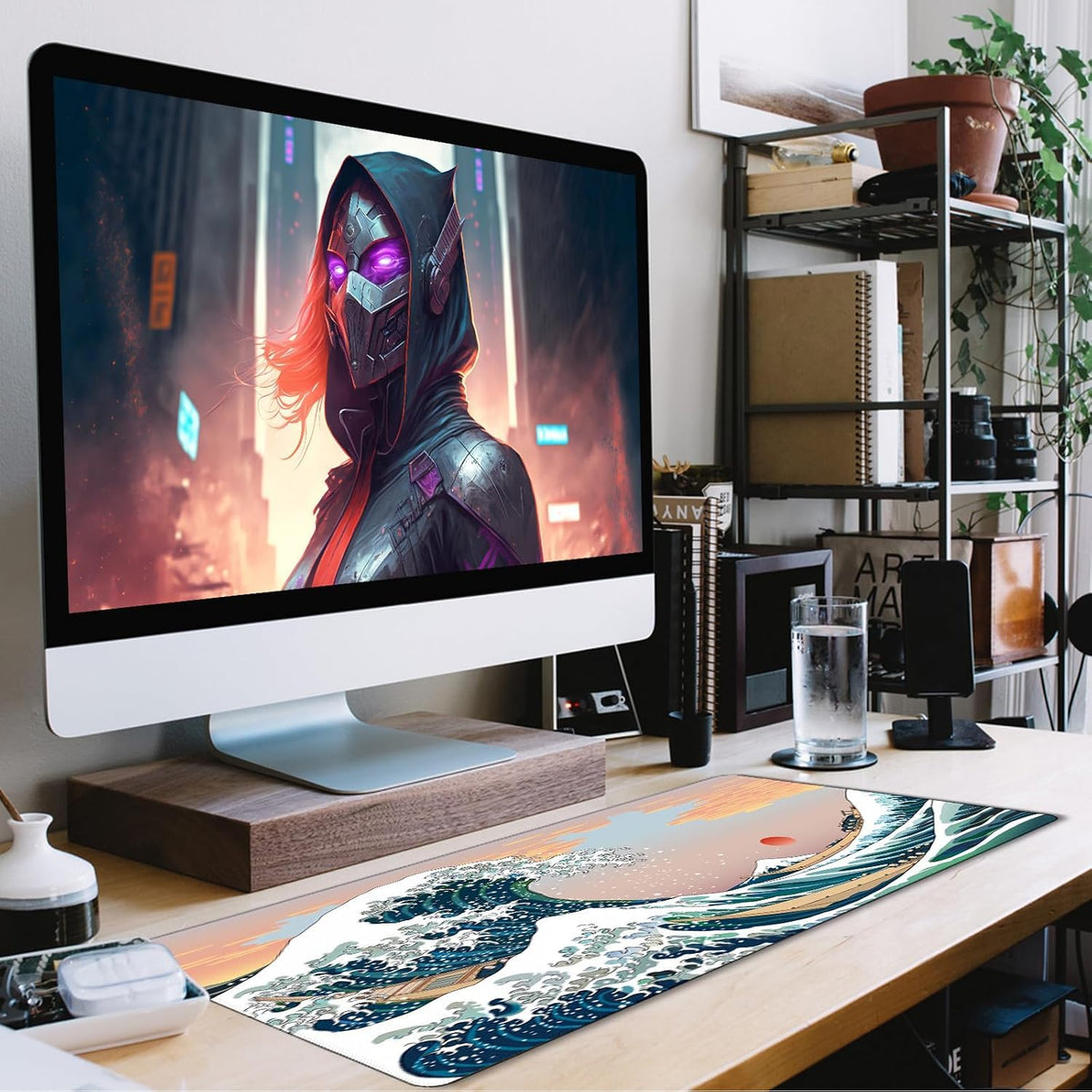Japanese Large Gaming Mouse Pad with Extended Stitched Edges, 35.4x15.7In Durable Non-Slip Natural