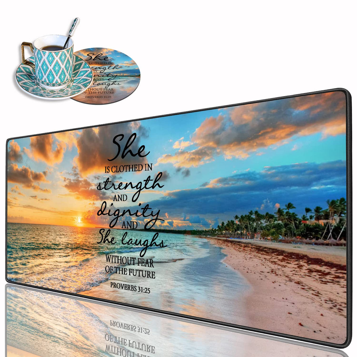 Desk Pad Mat With Coasters, 31.5"x 11.8" XXL Large Mouse Pad With Non-Slip Base and Stitched Edge
