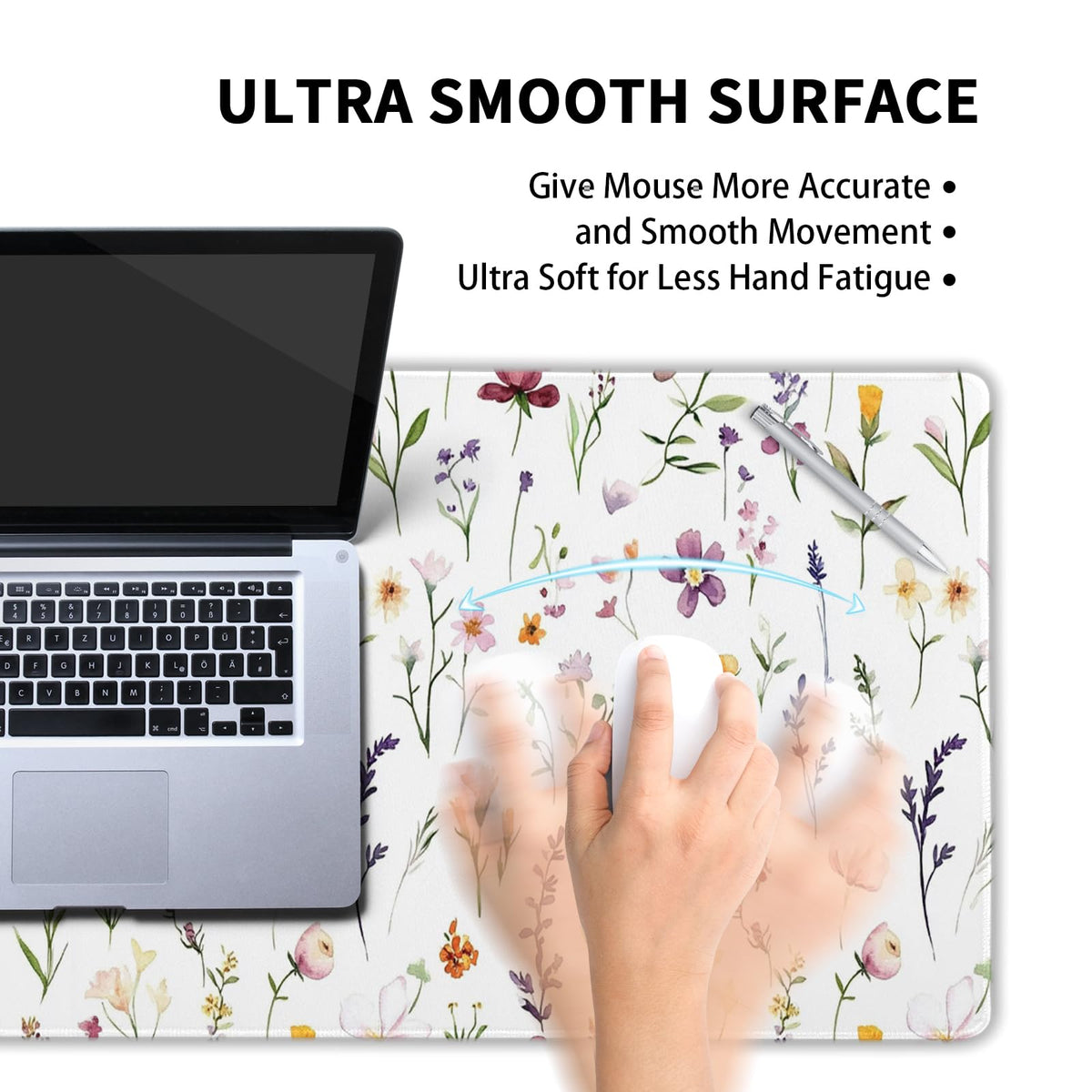 Spring Summer Wildflower Desk Pad Mouse Pad XXL 35.4”x15.7” Large Extended Gaming Mouse Pad with