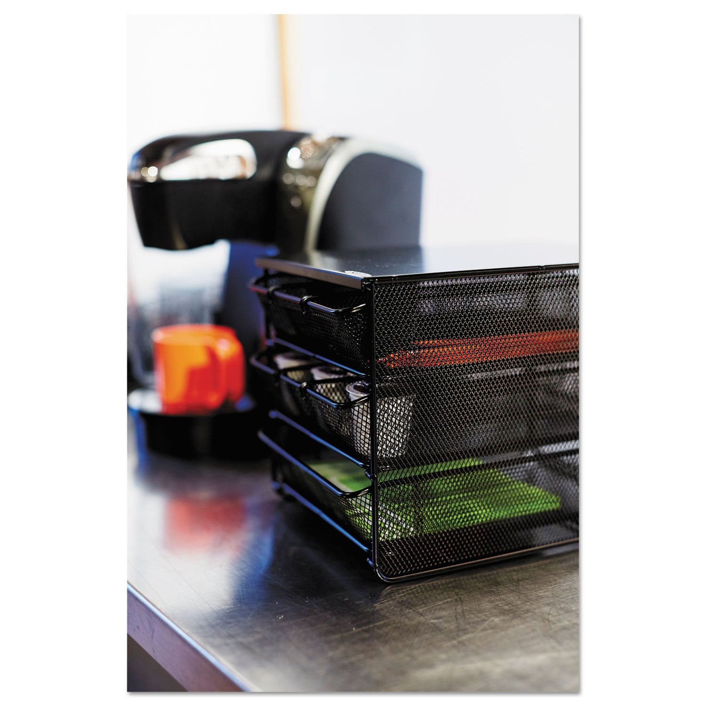Safco Onyx Hospitality Organizer, 3 Drawers, For Snacks, Coffee Pods, Sugar Sweetener, Stirrer