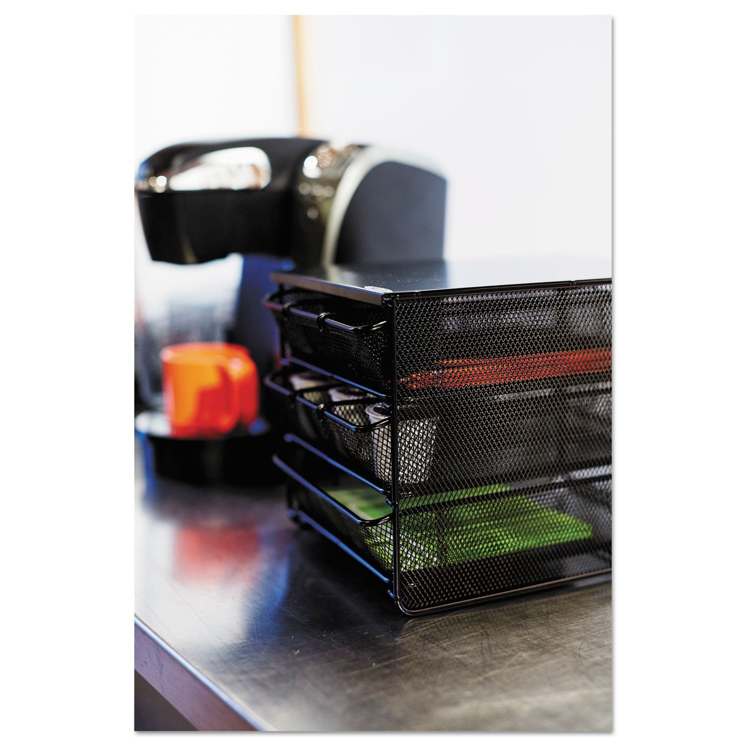 Safco Onyx Hospitality Organizer, 3 Drawers, For Snacks, Coffee Pods, Sugar Sweetener, Stirrer