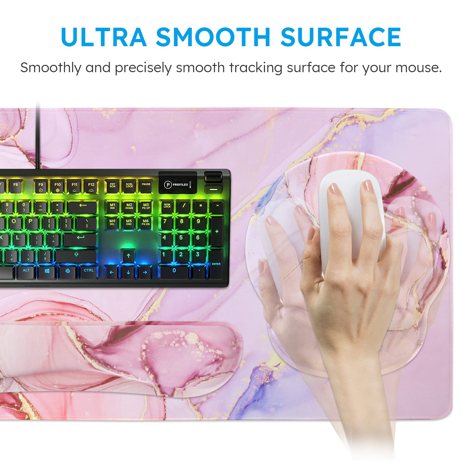 iCasso Glitter Marble Computer Mat 35.4"x15.7", Table Mat for Gaming