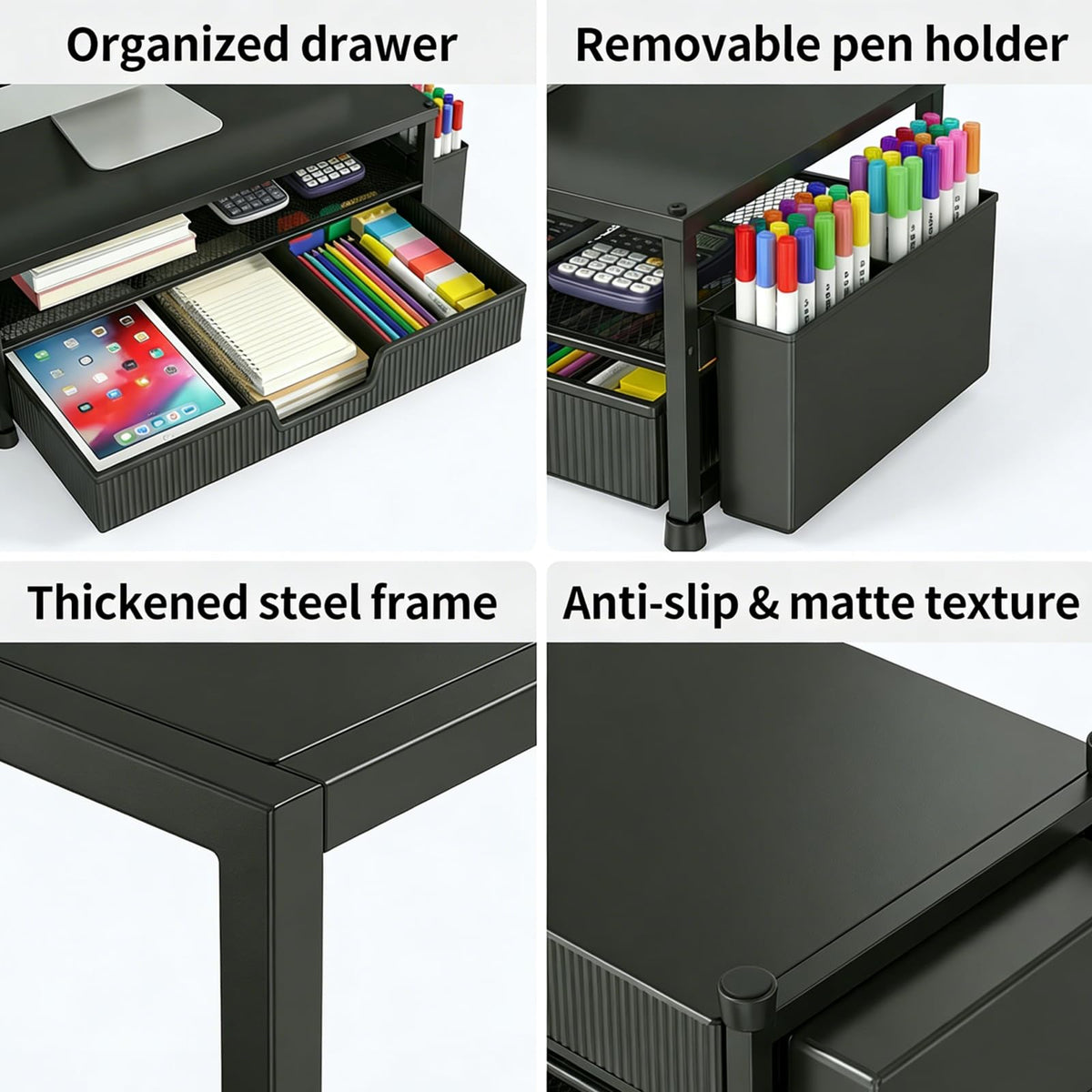 ECOLOVI Desk Organizer and Accessories, 2-Tier Computer Monitor Stand Rise with Storage Drawer & 2