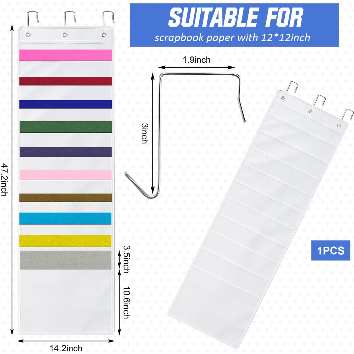 Henoyso 2 Pcs Hanging Wall File Storage 10 Pocket Paper Organizer, White