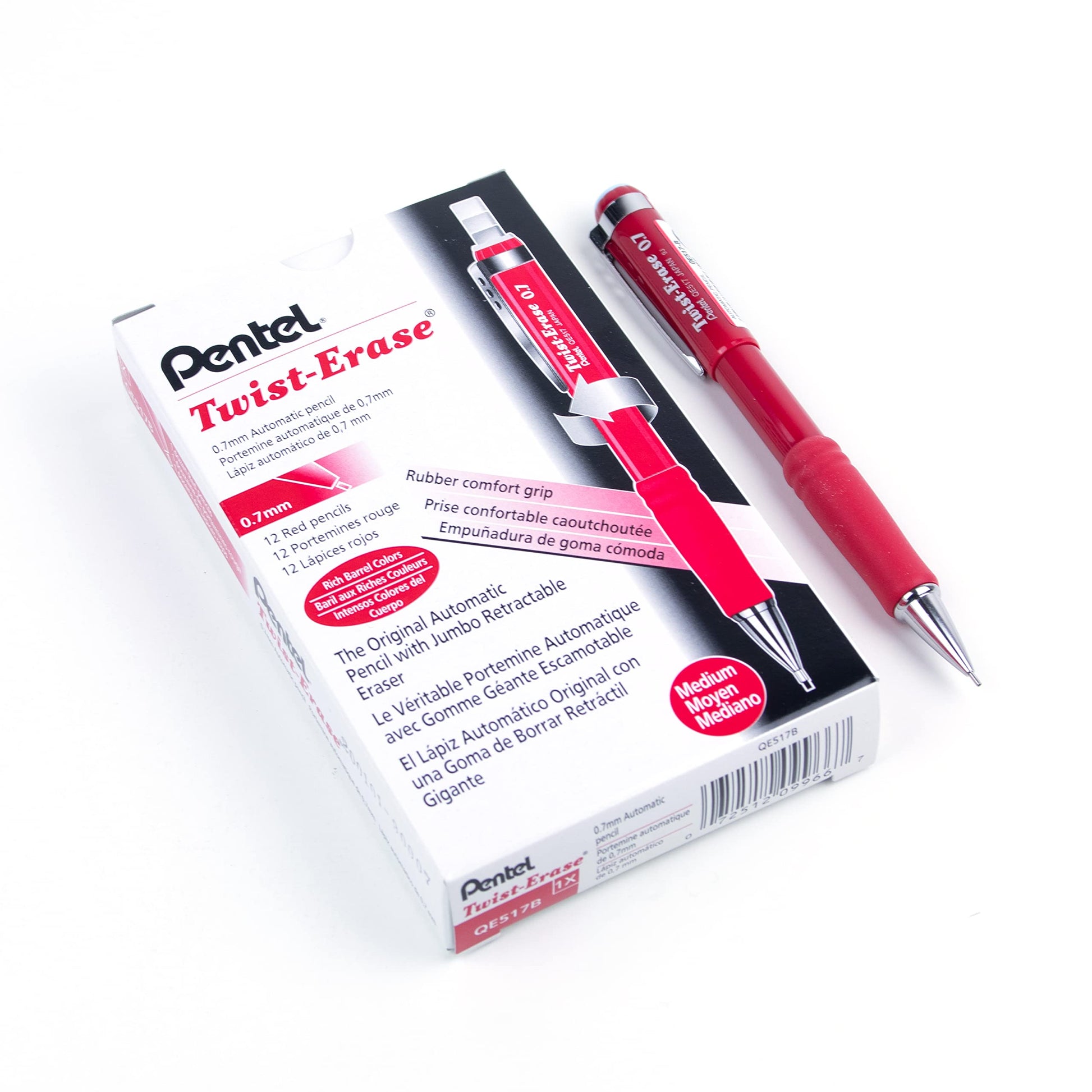 Pentel Twist-Erase III Mechanical Pencil (0.7mm), Red Barrel