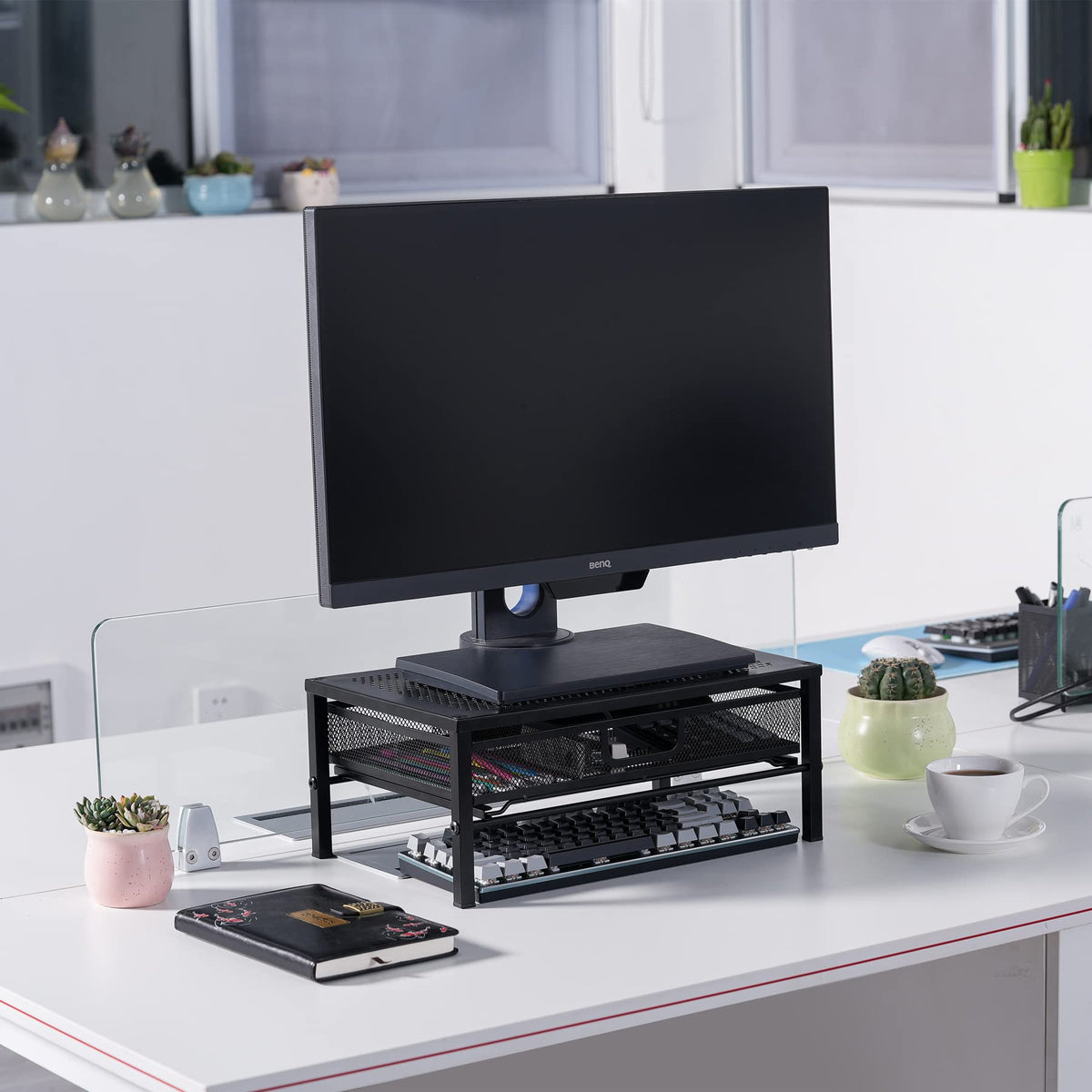Mknana Metal Computer Stand for Desk,Monitor Riser with Drawer ,Desktop Stand for Laptop,Printer